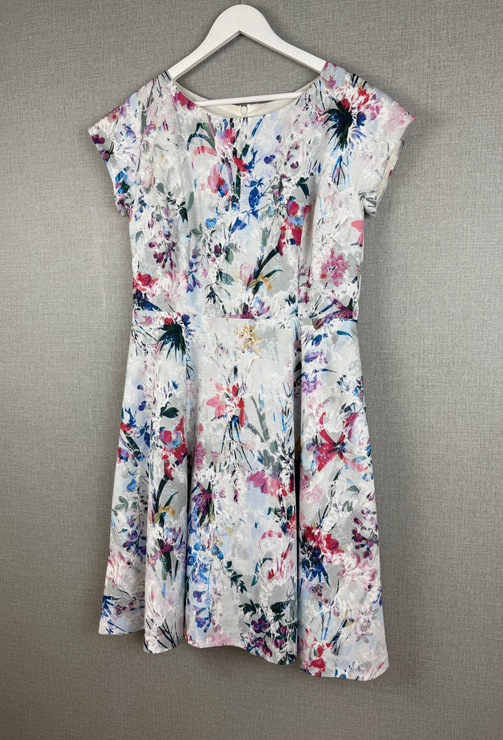 CC Petite White Floral Fit & Flare Occasion Dress UK 18 - Preloved
