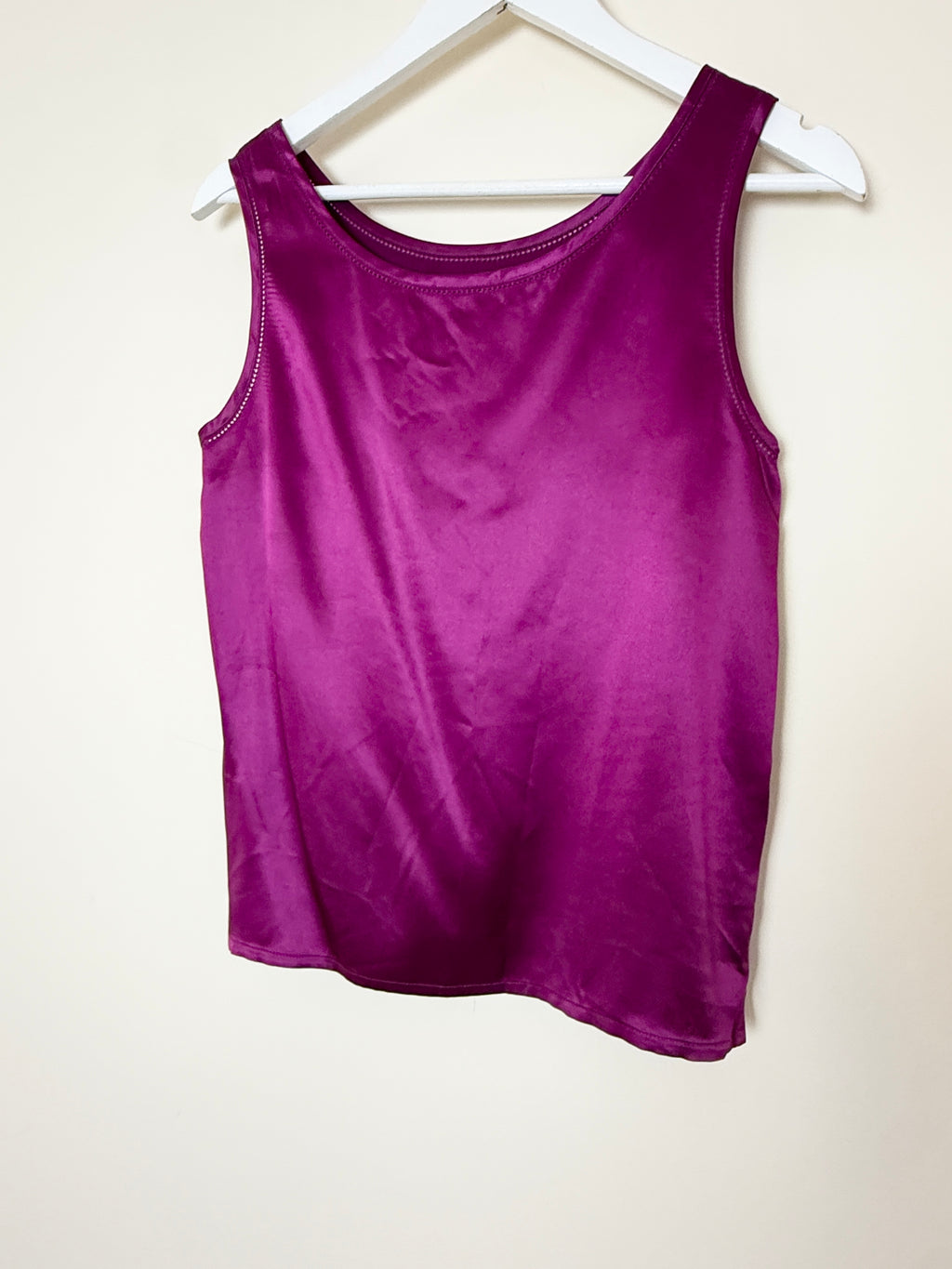 Vintage Pure Silk Satin Vest Top UK12 Fuchsia Pink Sleeveless