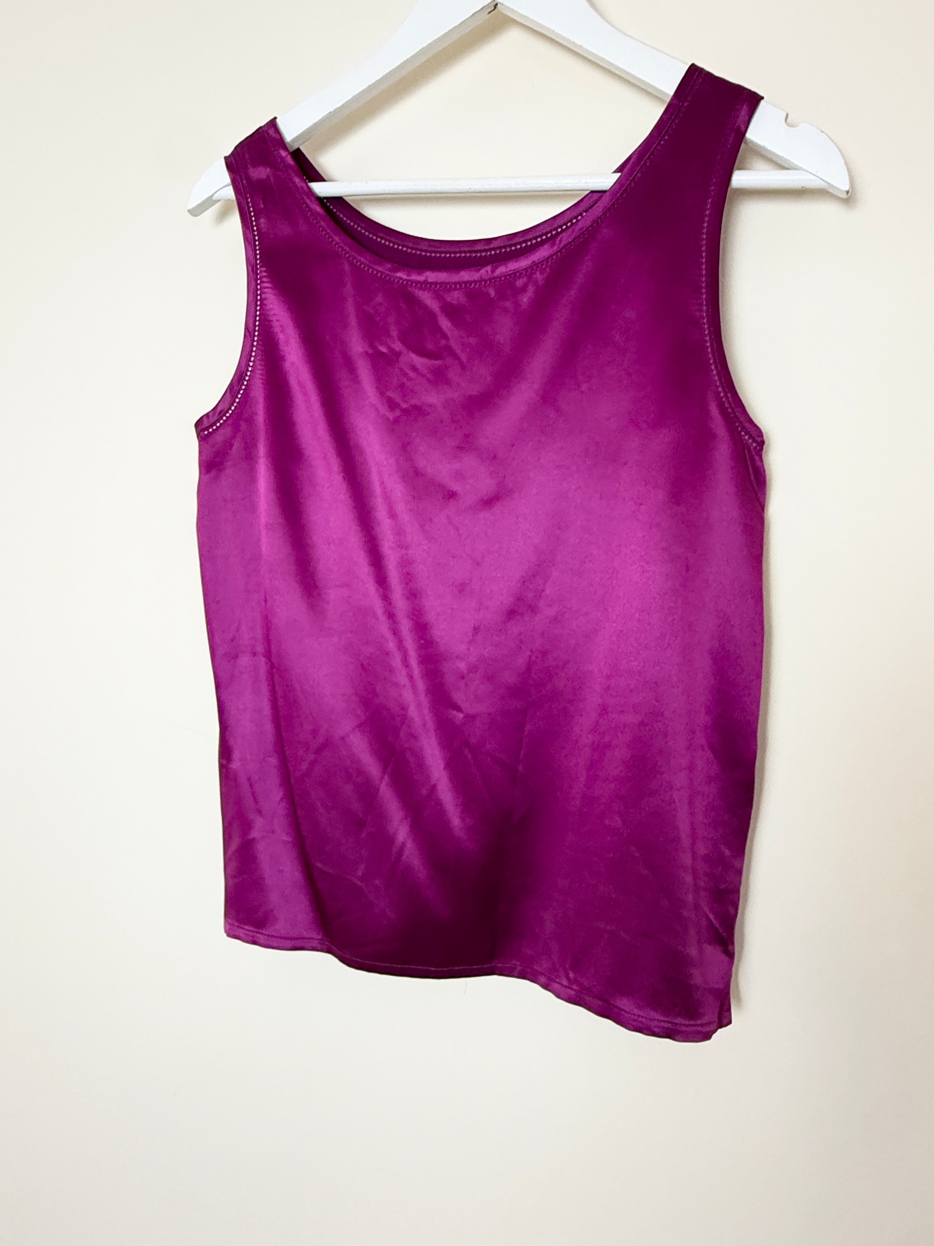 Vintage Pure Silk Satin Vest Top UK12 Fuchsia Pink Sleeveless