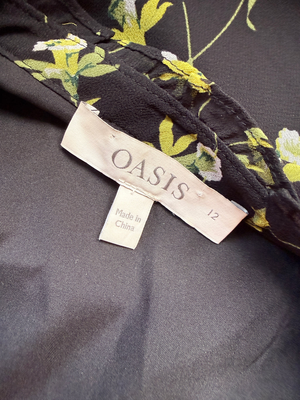 Oasis Black Floral Chiffon Mini Dress UK 12 - Pre-Loved