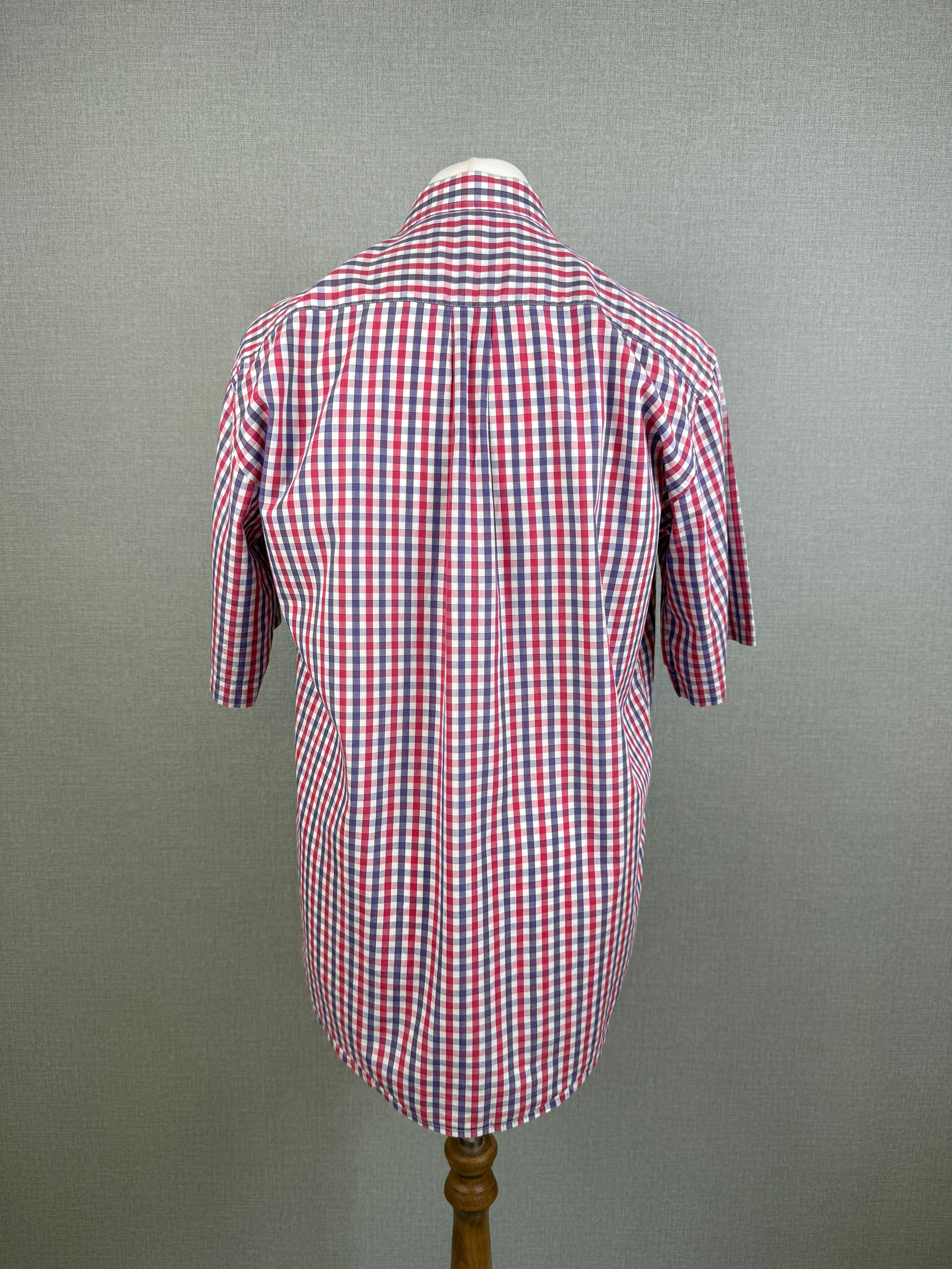 Seidensticker Sports Red Blue Checked Cotton Short Sleeve Shirt Medium