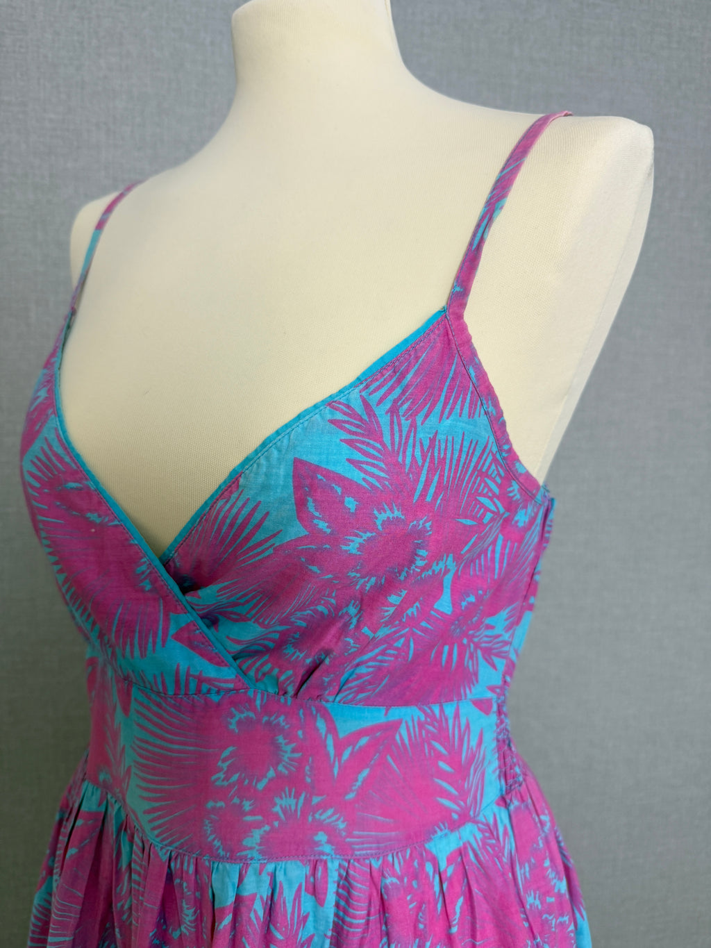 Papaya Pink & Blue Tropical Print Strappy Summer Dress UK14