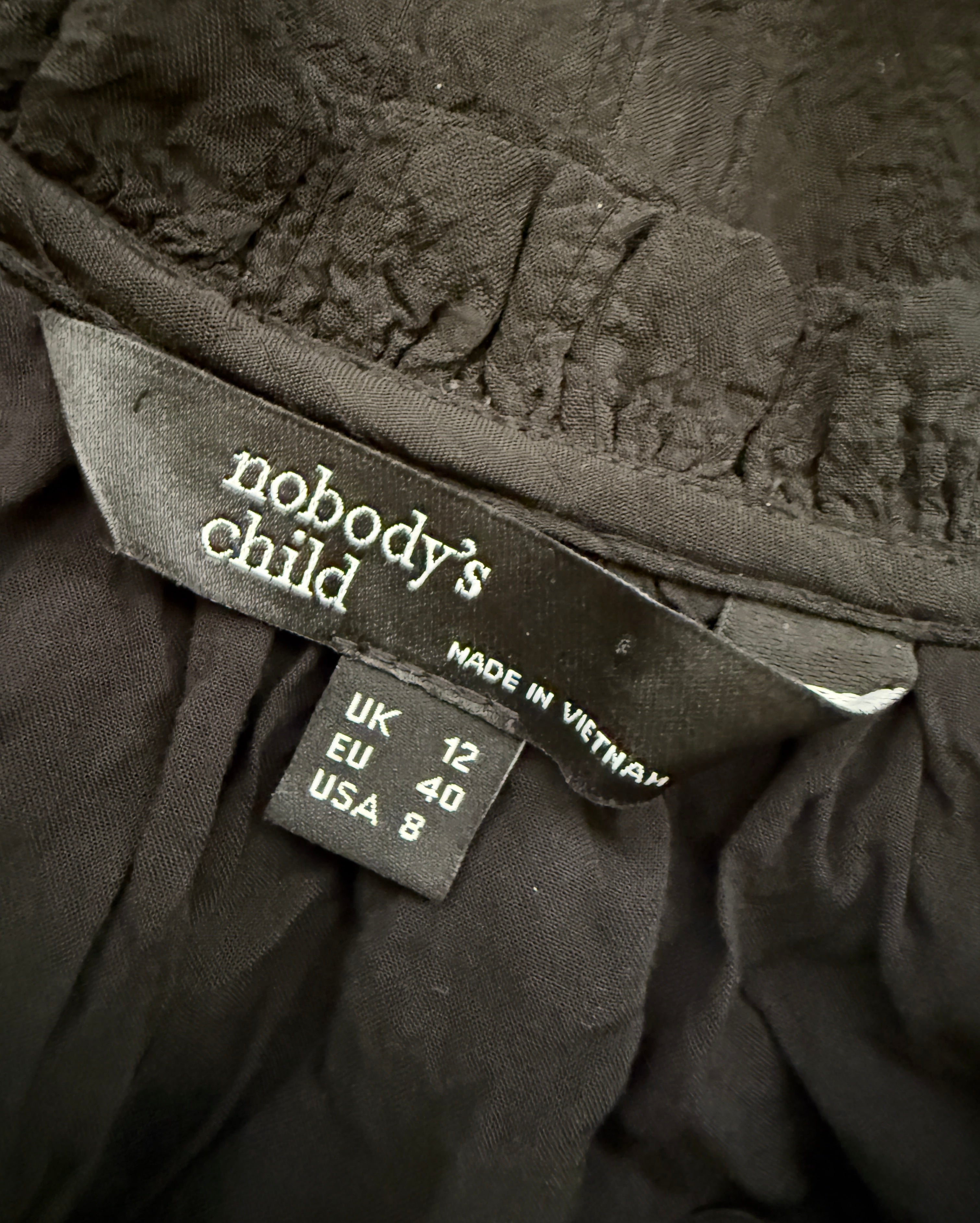 Nobody’s Child Black Ruffle Neck Textured Blouse UK 12 - Preloved
