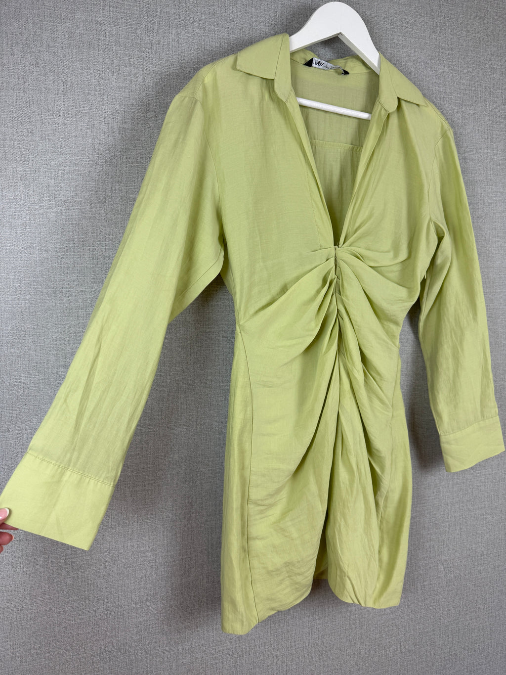 Zara Lime Green Ruched Shirt Mini Dress UK 6 XS - Pre-Loved