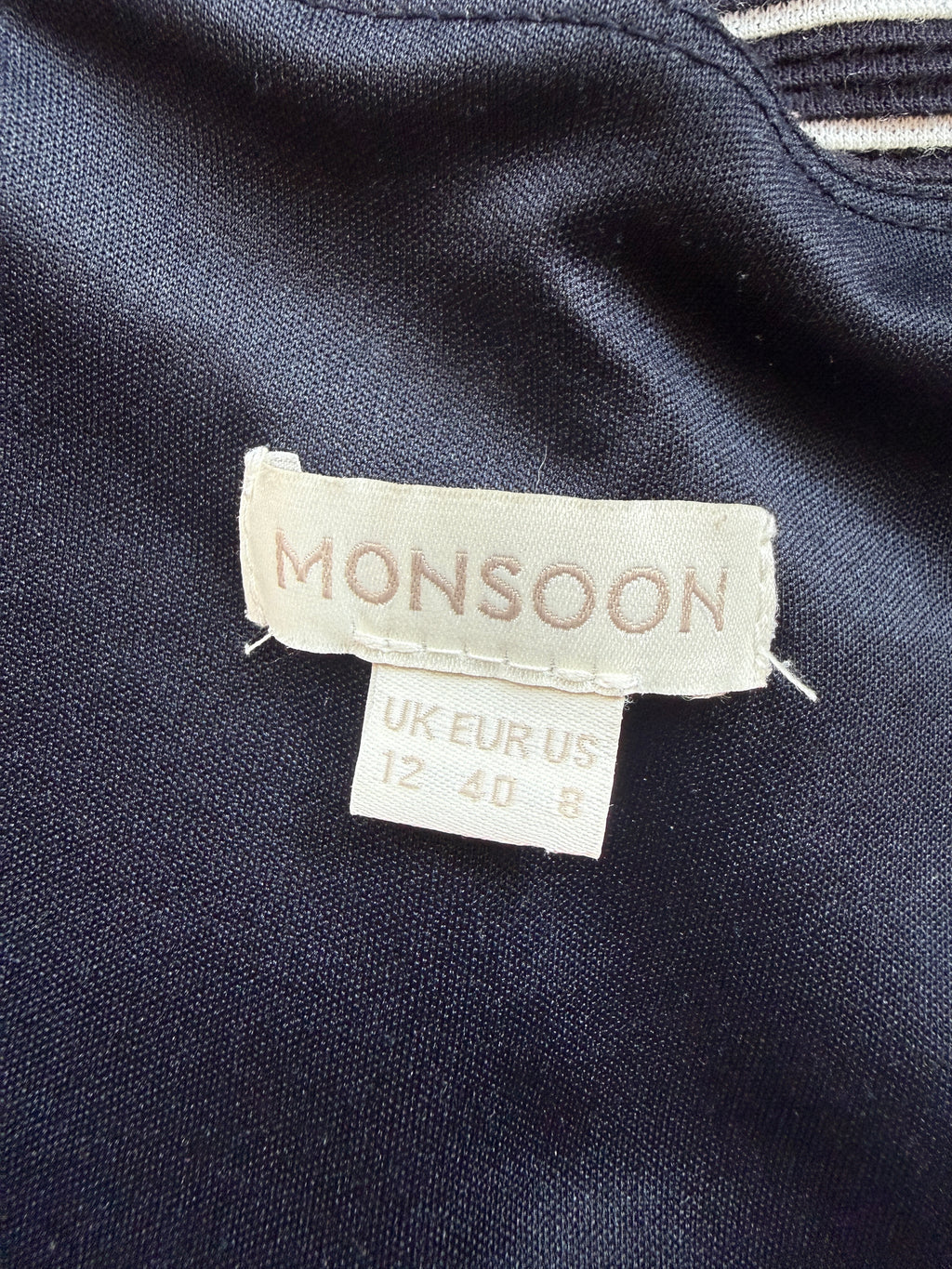 Monsoon Black White Stripe Stretch Jersey Dress UK 12 - Preloved