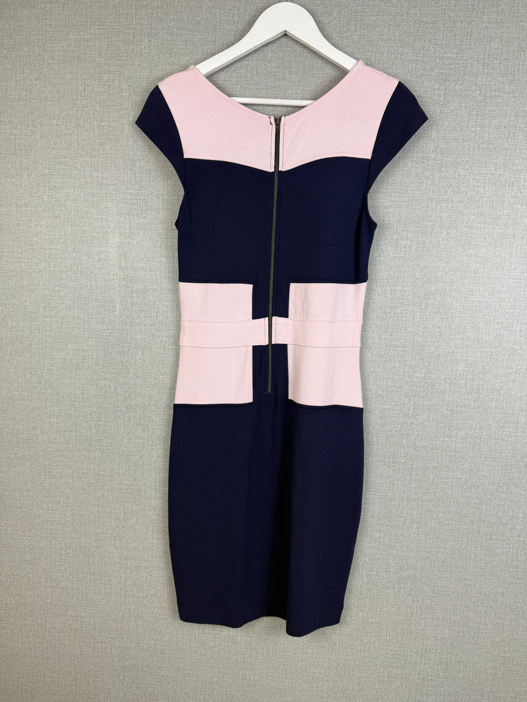French Connection Navy Pink Colour Block Bodycon Dress UK 14 Small Fit