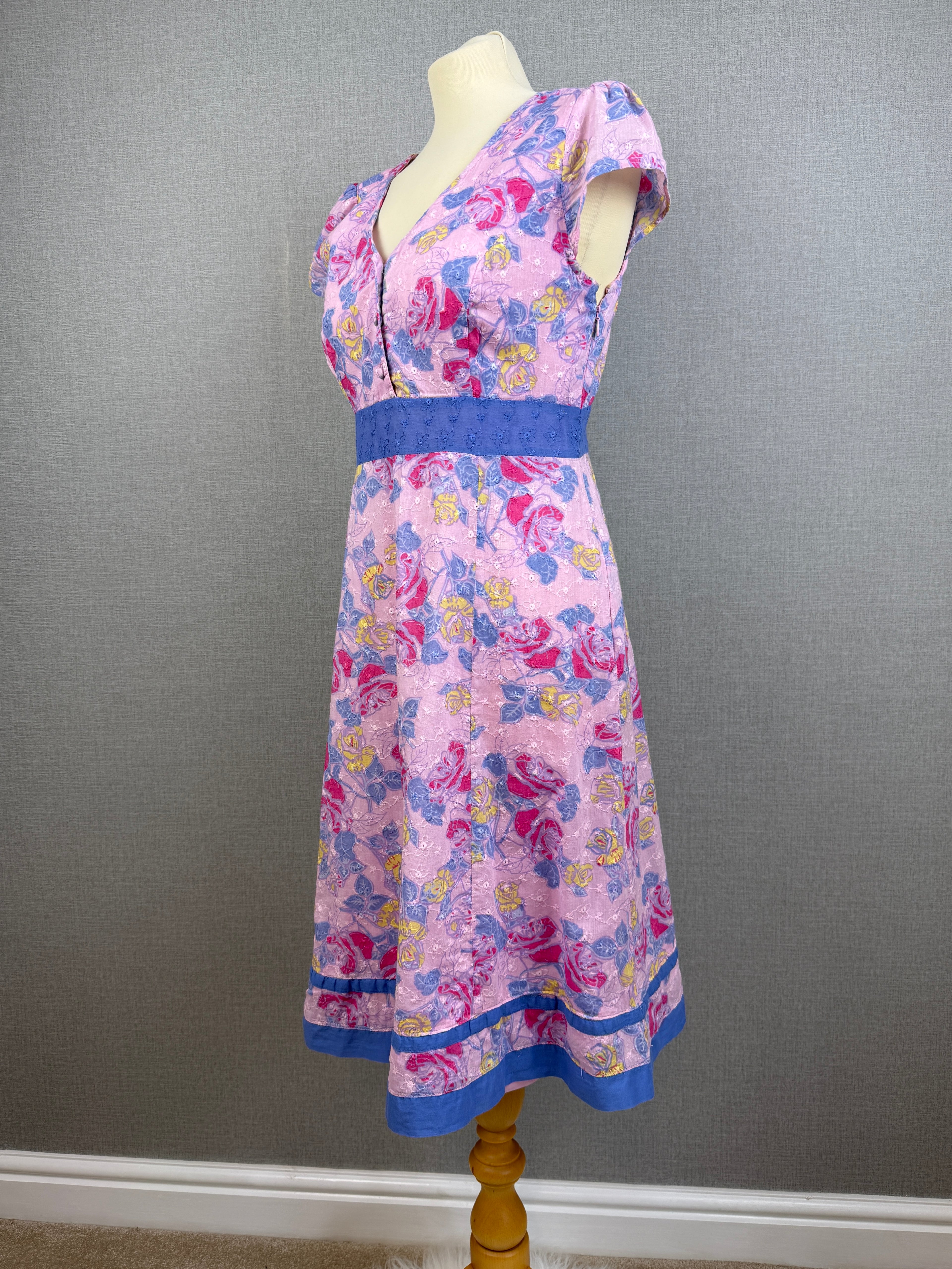 Store Twenty One Pink Floral Cotton Midi Tea Dress UK 12