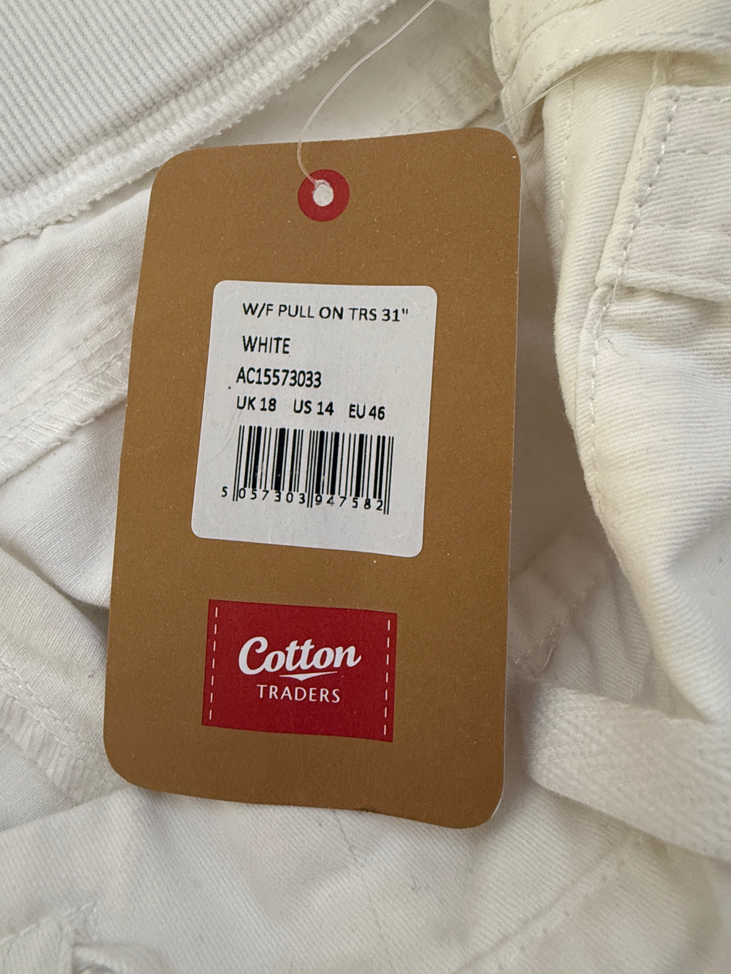 Cotton Traders White Pull On Easy Care Trousers UK18 W38 L31