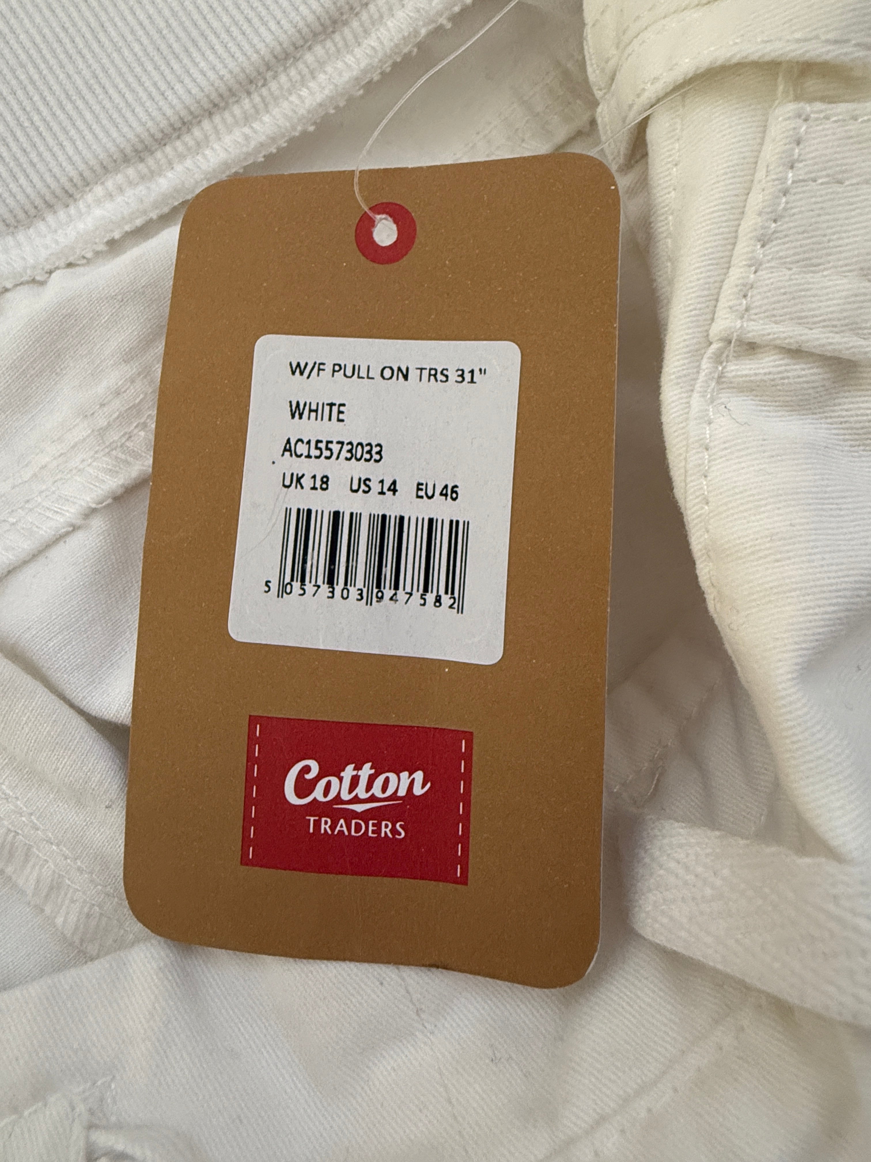 Cotton Traders White Pull On Easy Care Trousers UK18 W38 L31