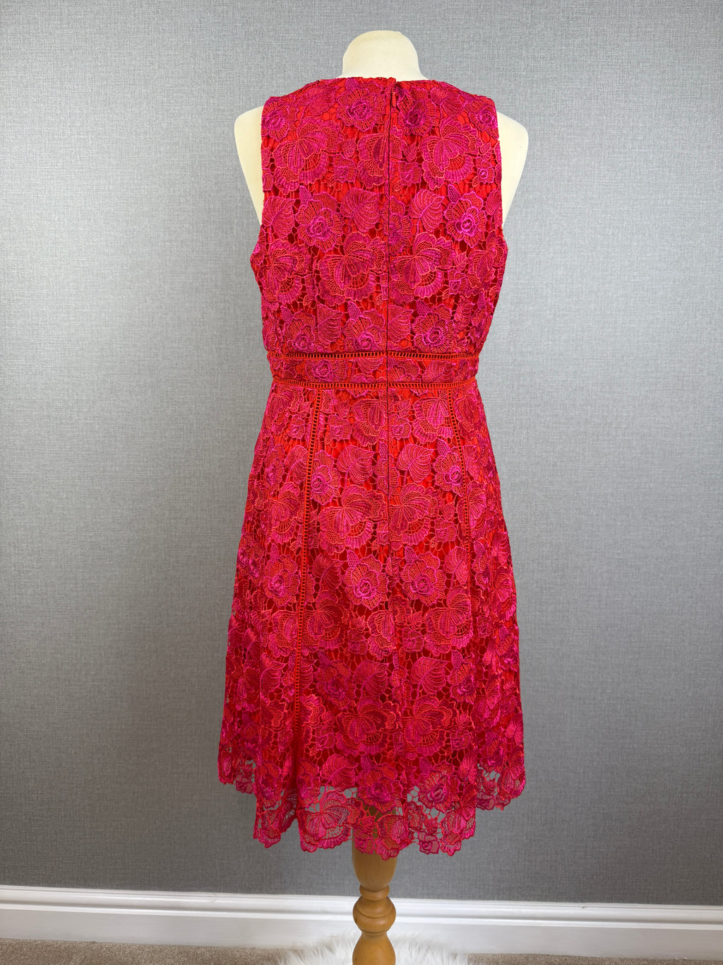 Monsoon Coral Pink Floral Lace Occasion Dress Size 14 - Preloved