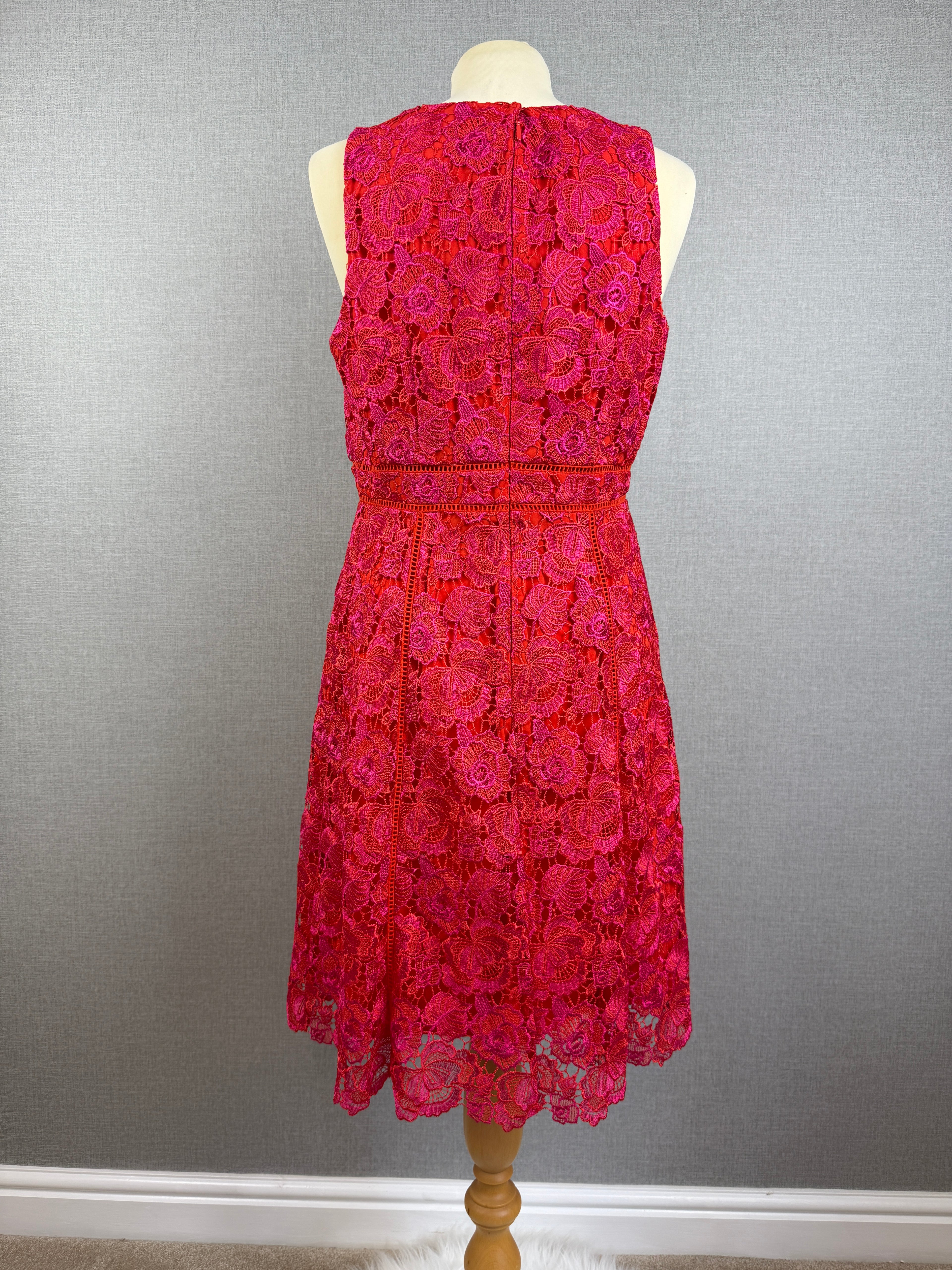 Monsoon Coral Pink Floral Lace Occasion Dress Size 14 - Preloved
