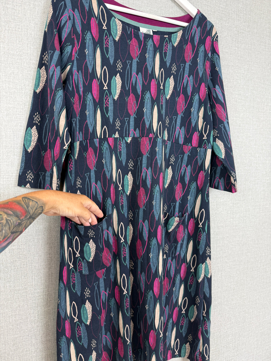 Weird Fish Organic Cotton Fish Print Dress UK 16 – Preloved