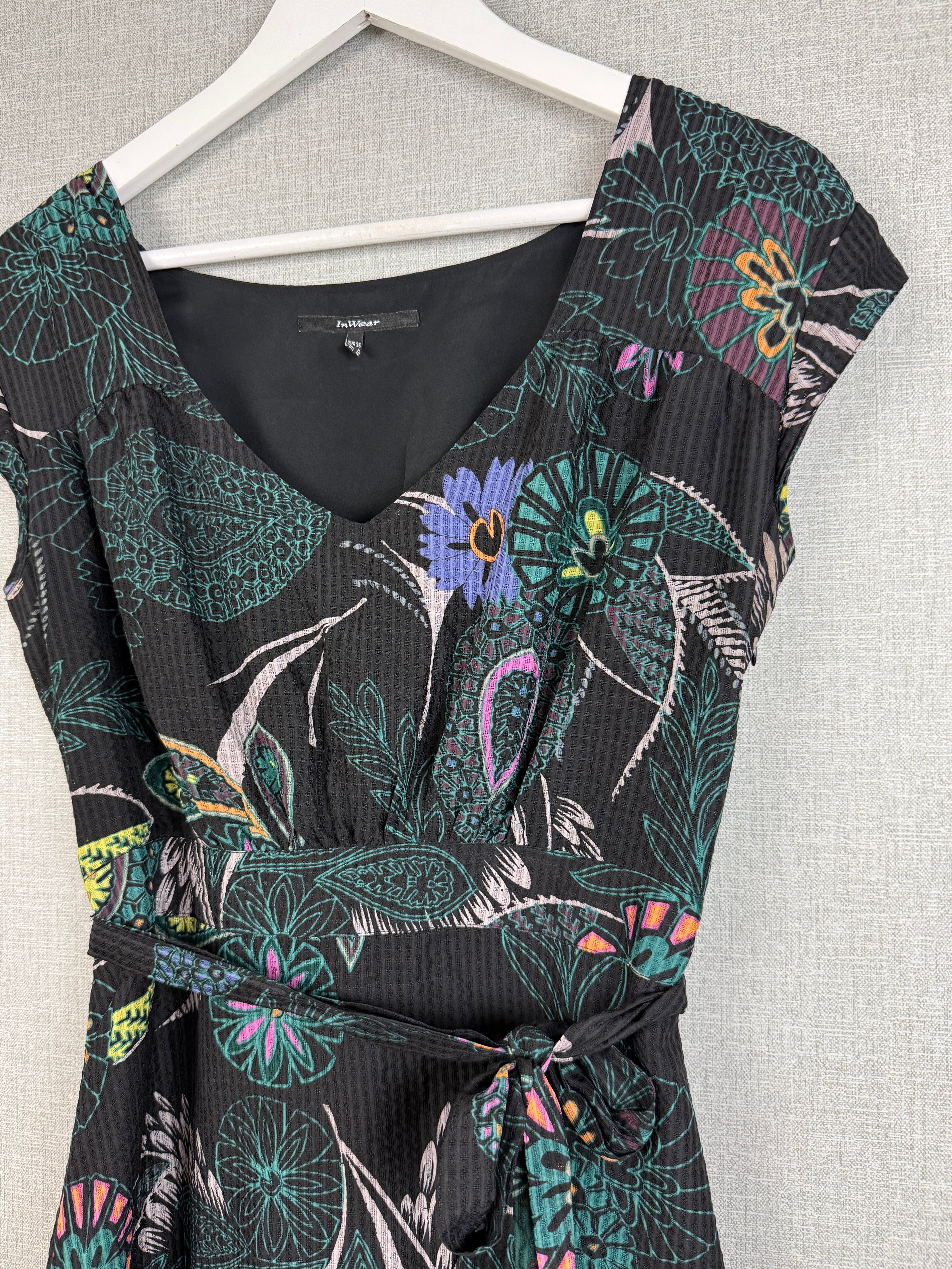 InWear Pure Silk Floral Print Belted Occasion Dress UK 10