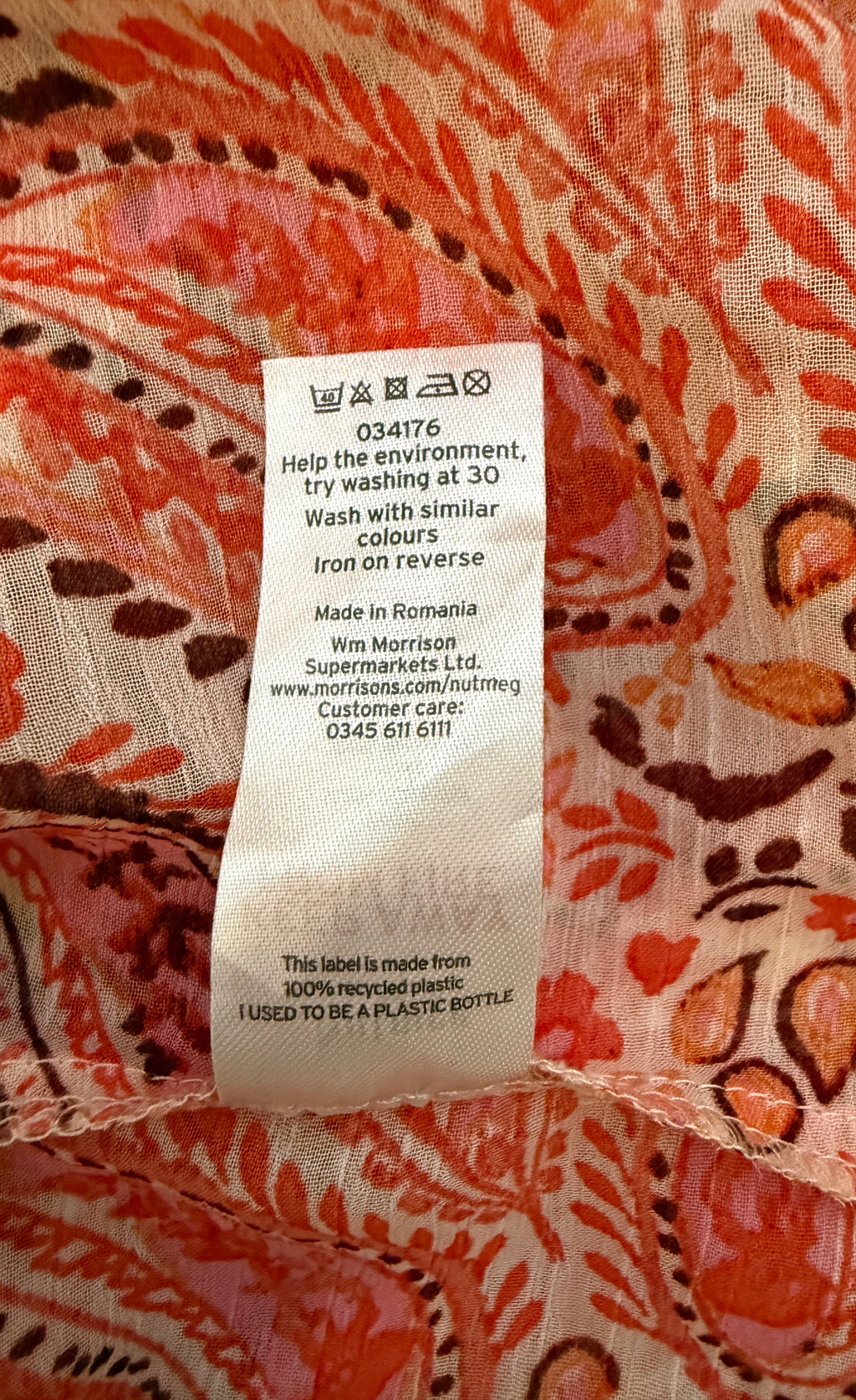 Nutmeg Paisley Print Midi Dress UK12 Pink Orange Boho Floaty Sheer