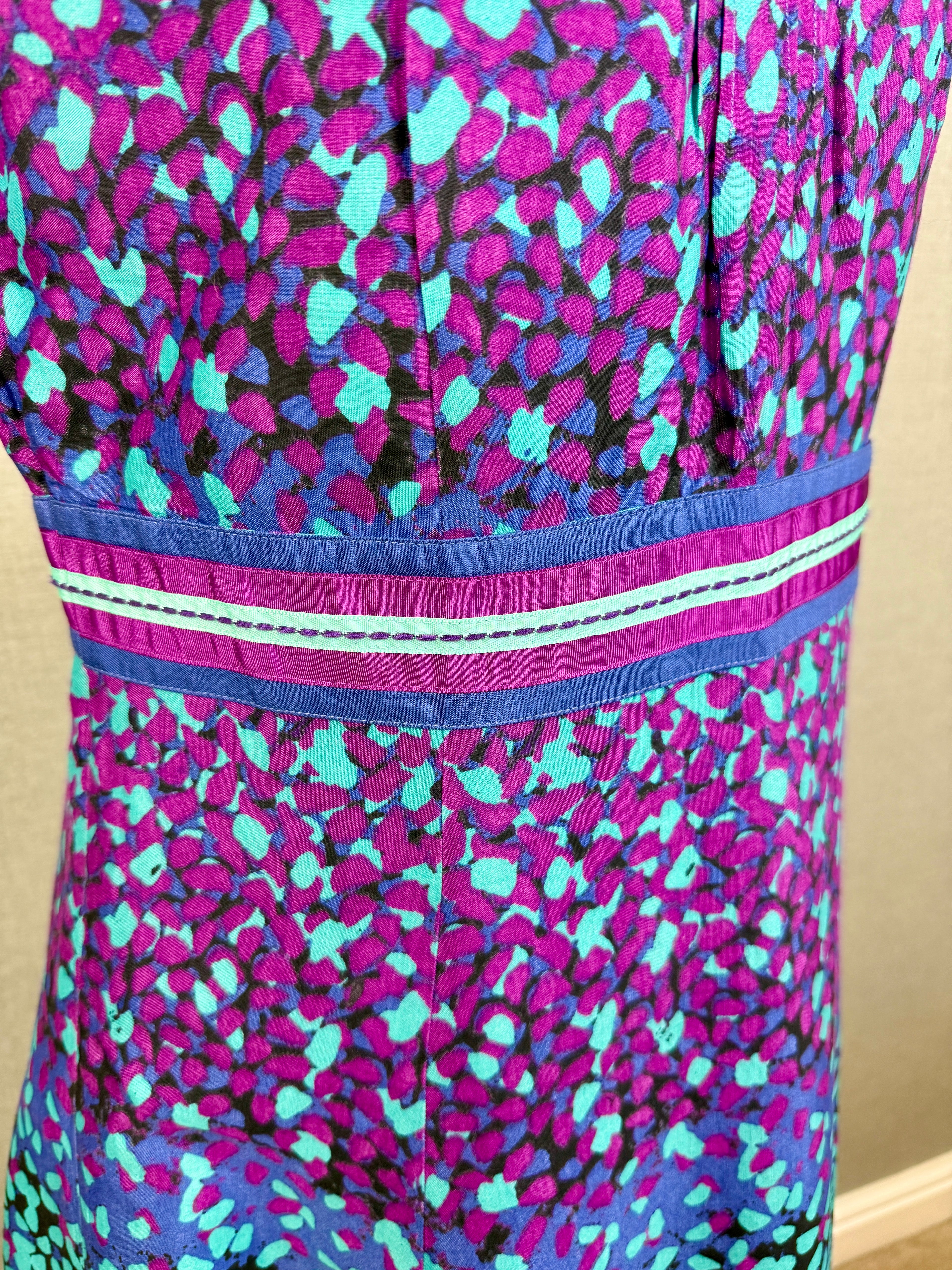 Per Una Purple Blue Floral Print Midi Dress UK 14 Fit & Flare Occasion