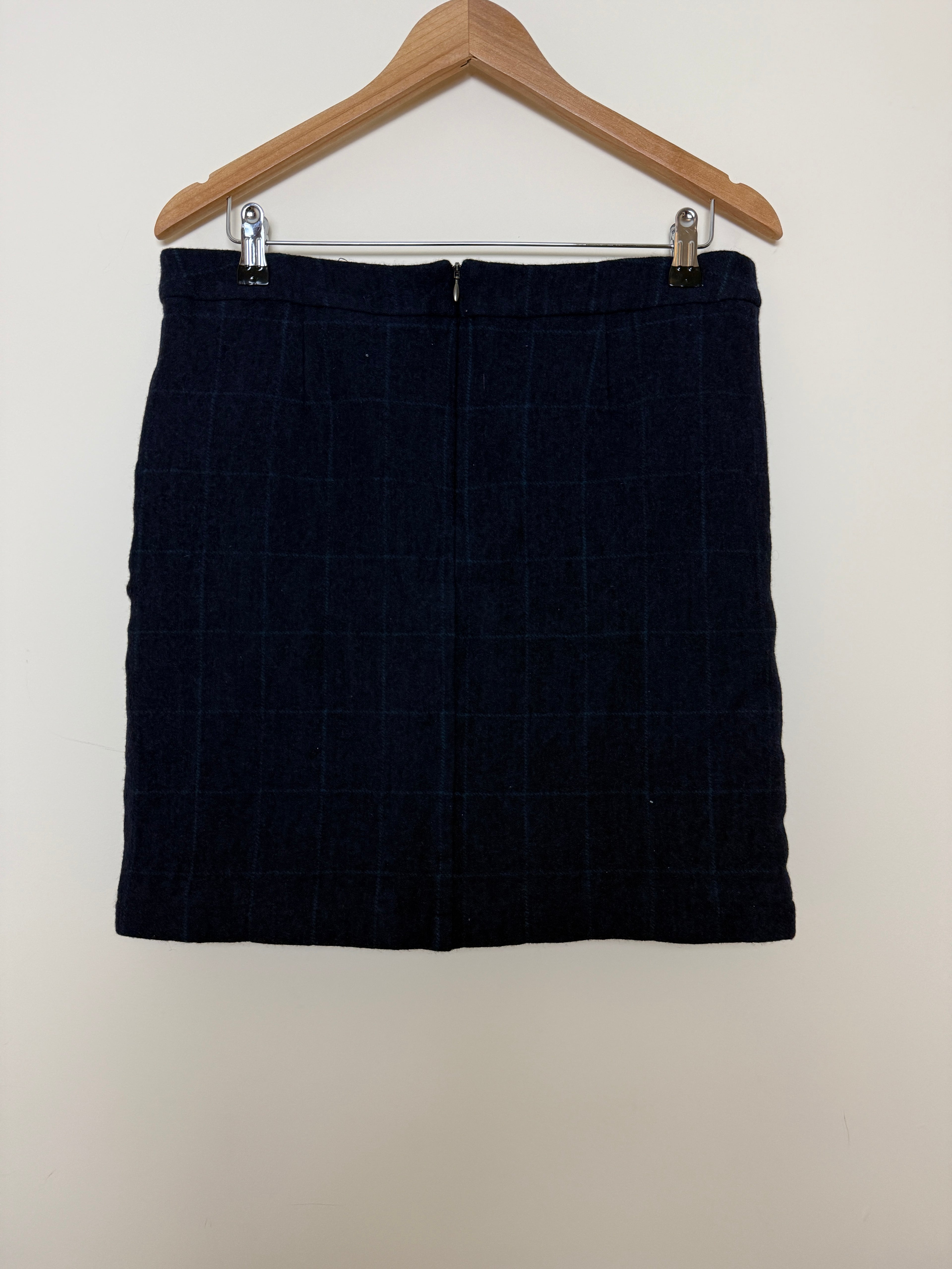 White Stuff Roberta Navy Check Wool Blend Mini Skirt - UK16