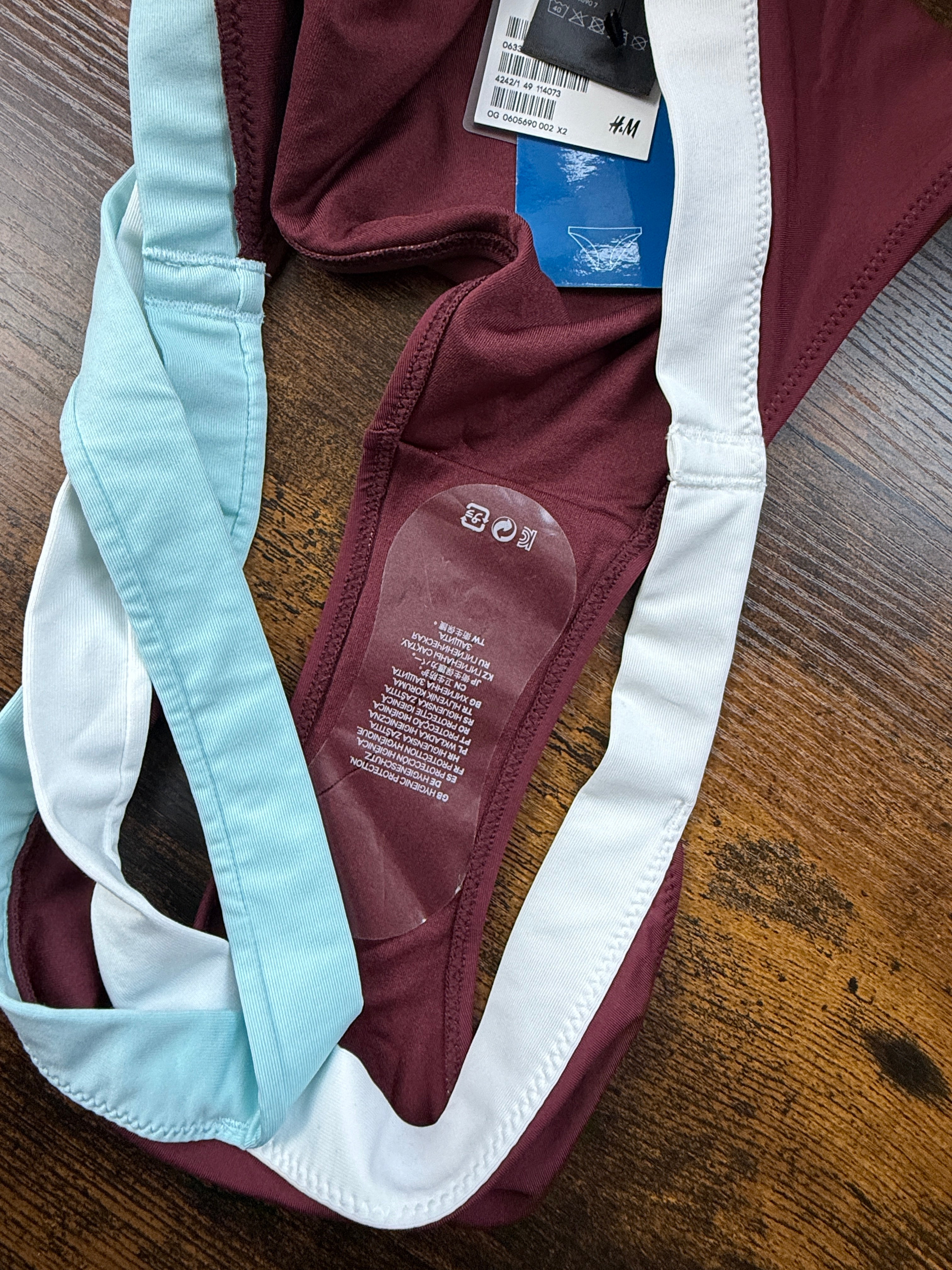 BNWT H&M Burgundy Contrast Trim Bikini Set UK 14 Top UK 16 Bottoms