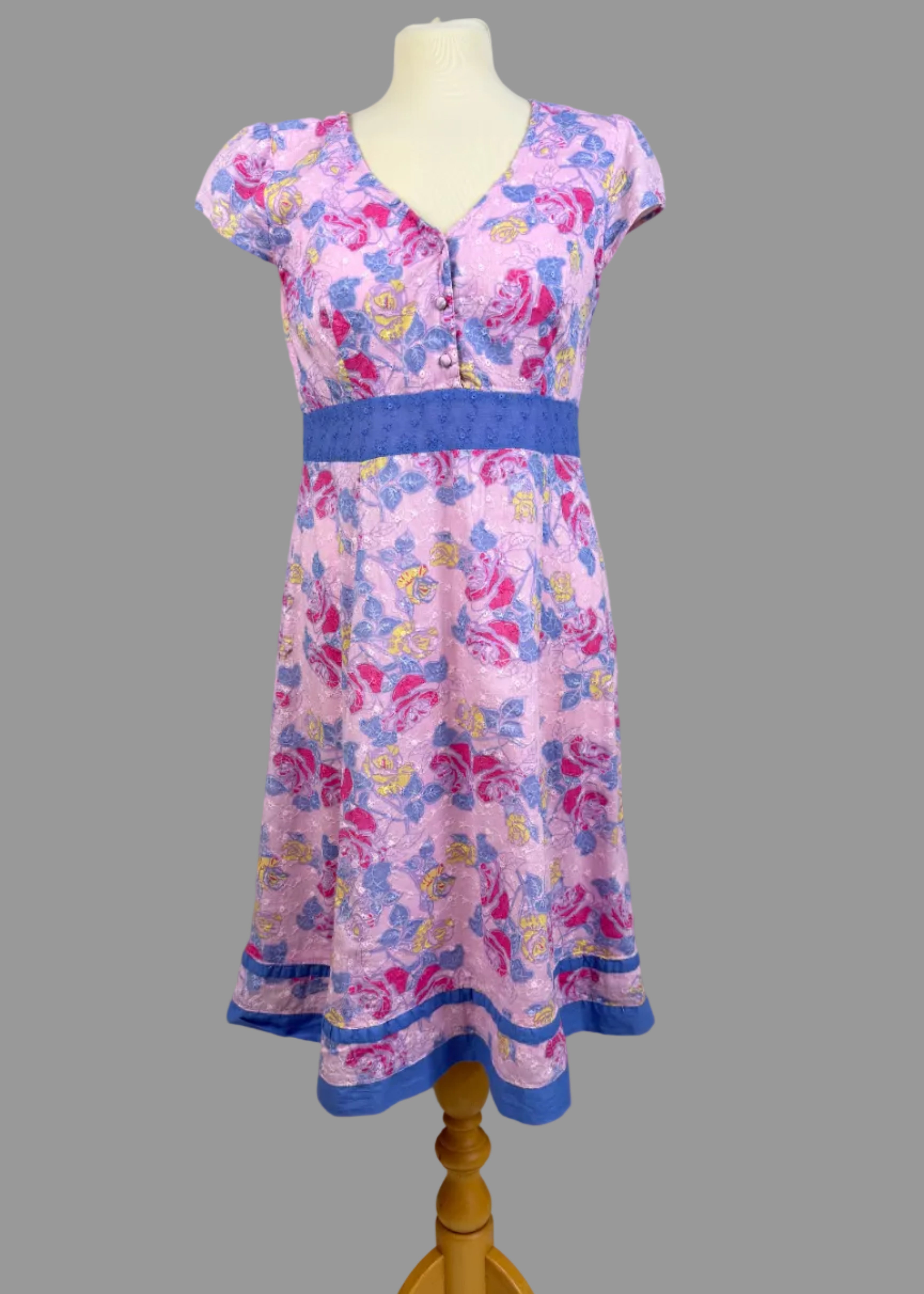 Store Twenty One Pink Floral Cotton Midi Tea Dress UK 12