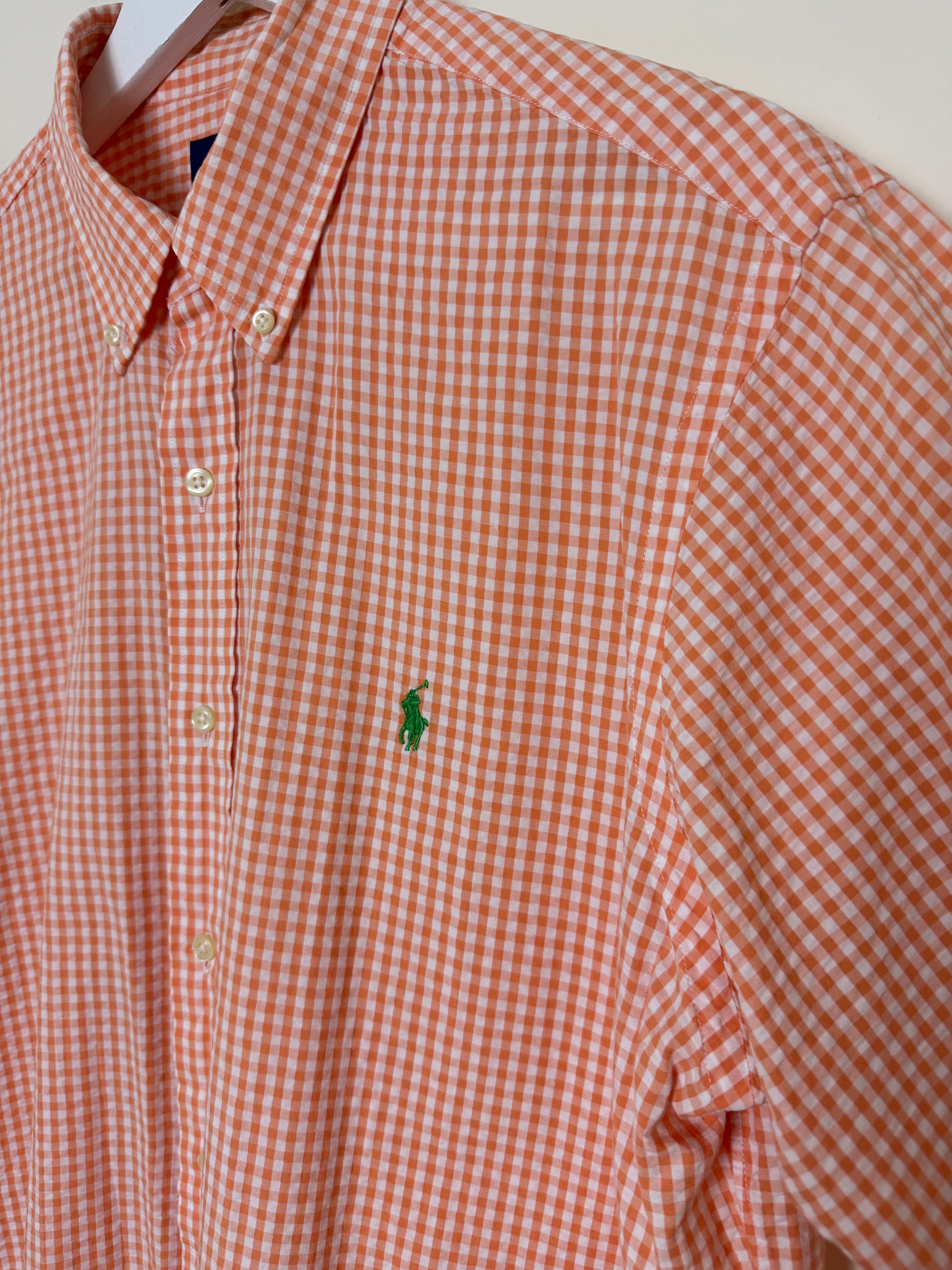 Ralph Lauren Orange Check Shirt Green Pony Short Sleeve Large