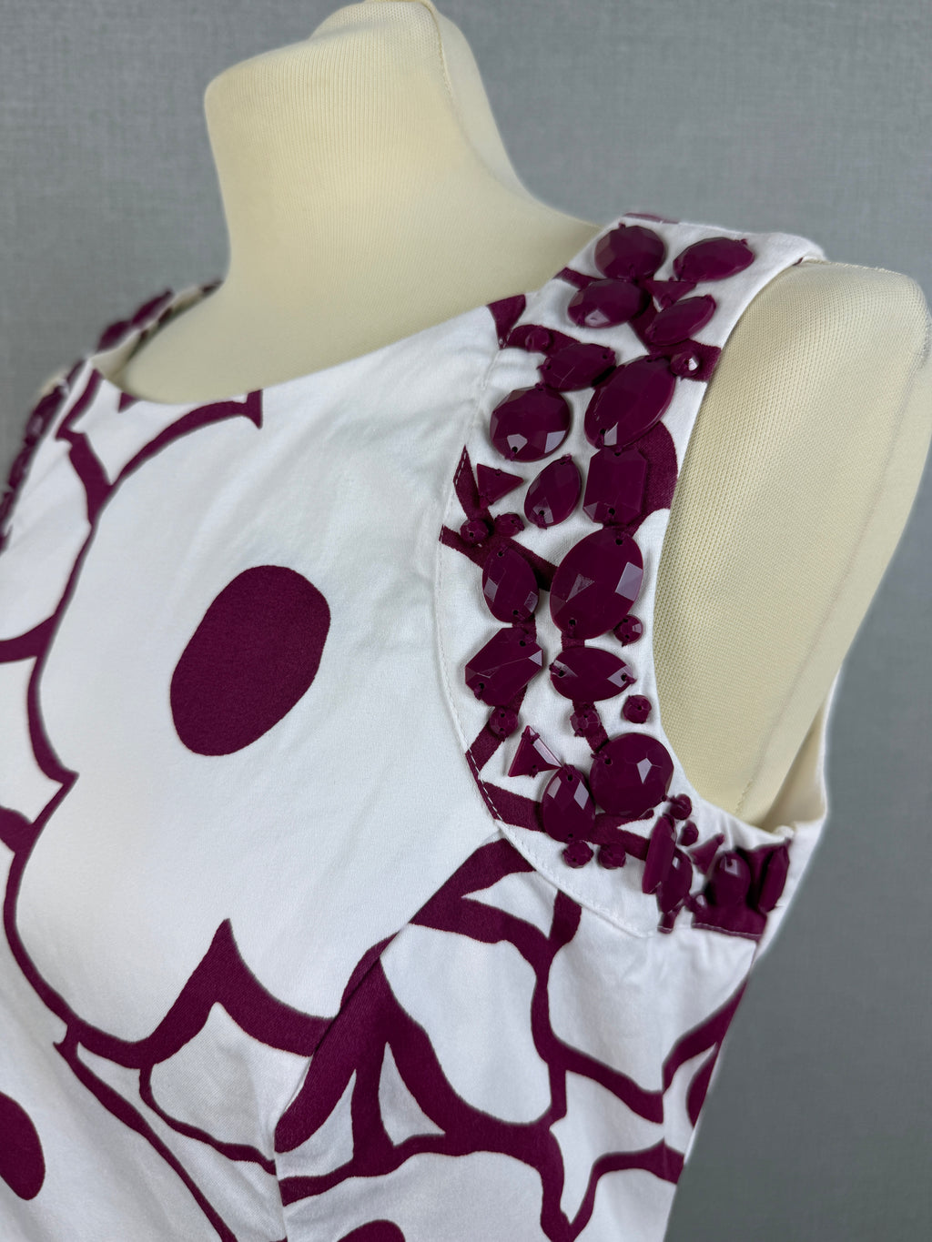 Roman White & Purple Floral Embellished Shift Dress UK 10 – Preloved