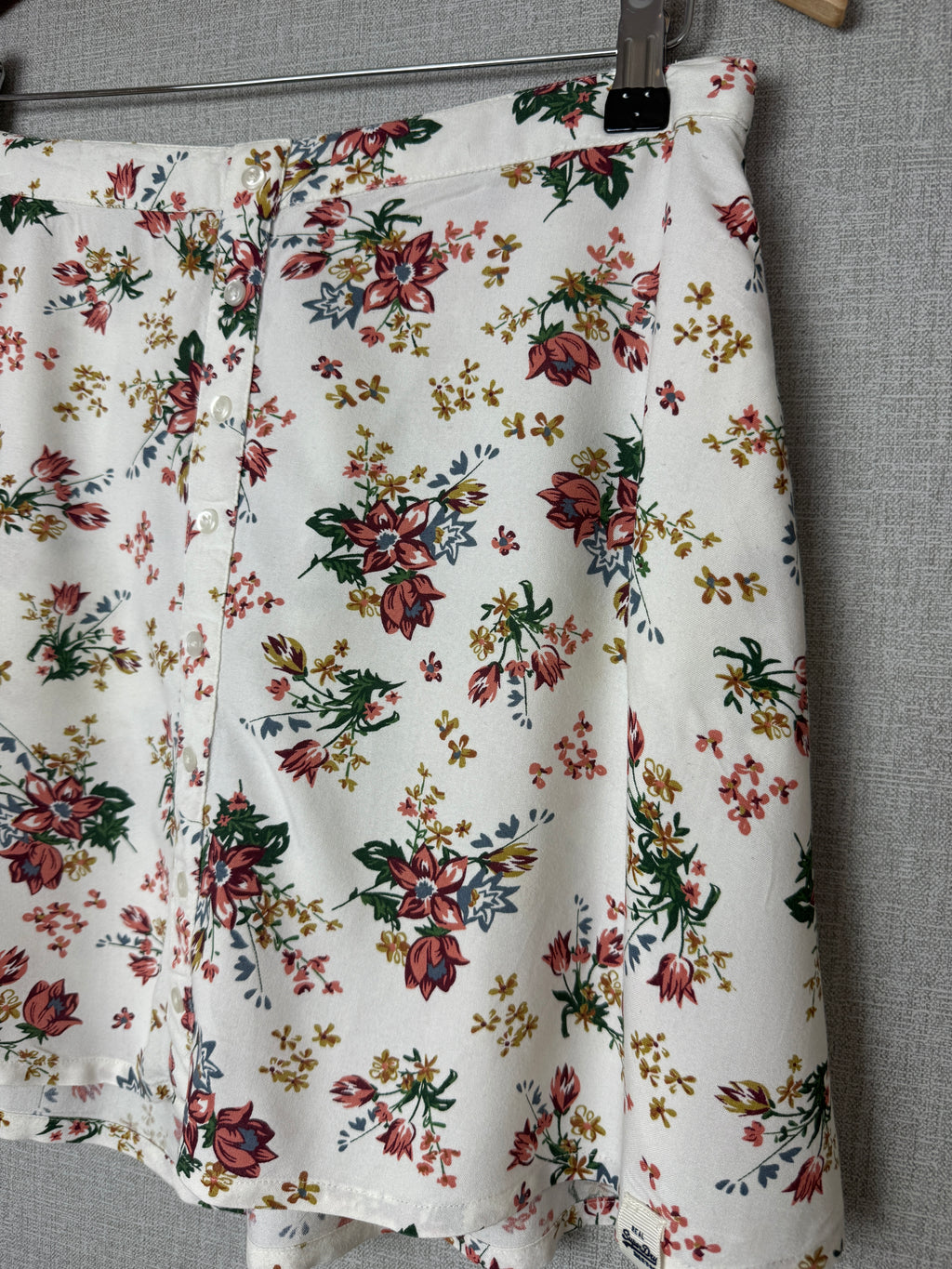Superdry White Floral Button Front Mini Skirt Boho Summer UK12