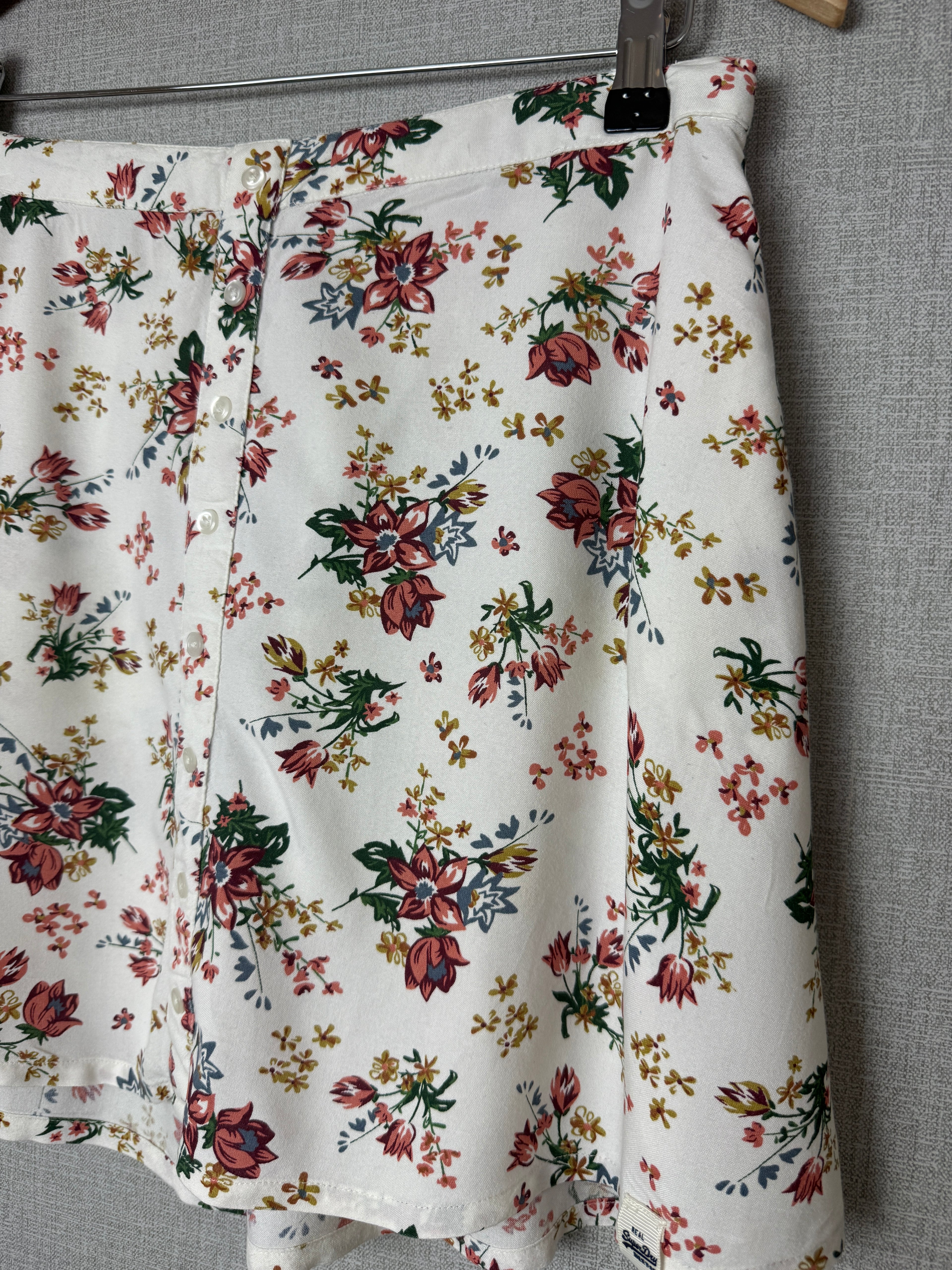 Superdry White Floral Button Front Mini Skirt Boho Summer UK12