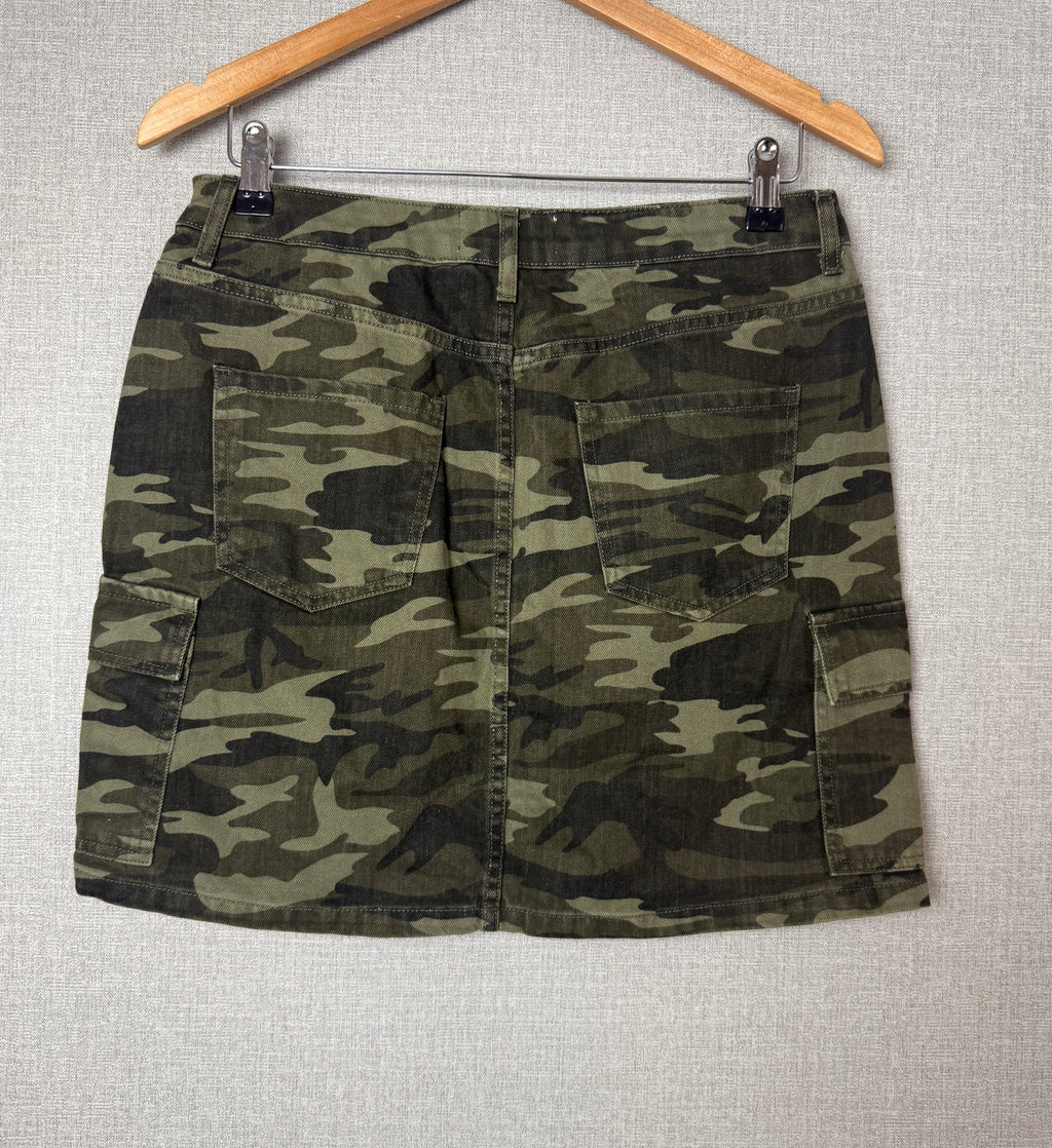 Green Camo Cargo Mini Skirt Military Utility Y2K Style UK 12/14