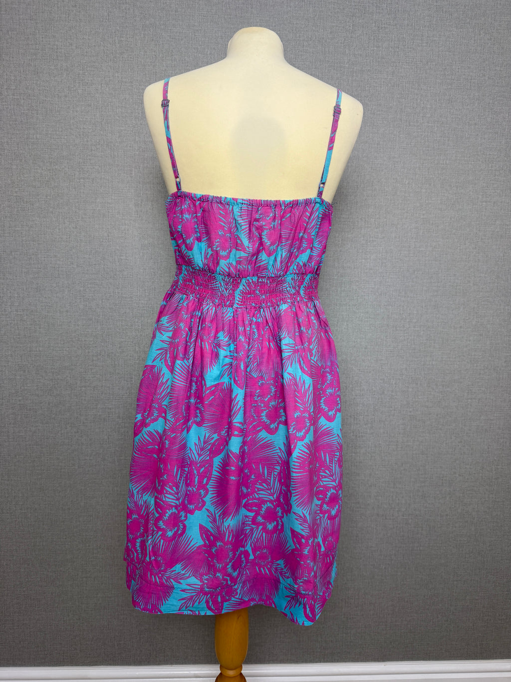 Papaya Pink & Blue Tropical Print Strappy Summer Dress UK14