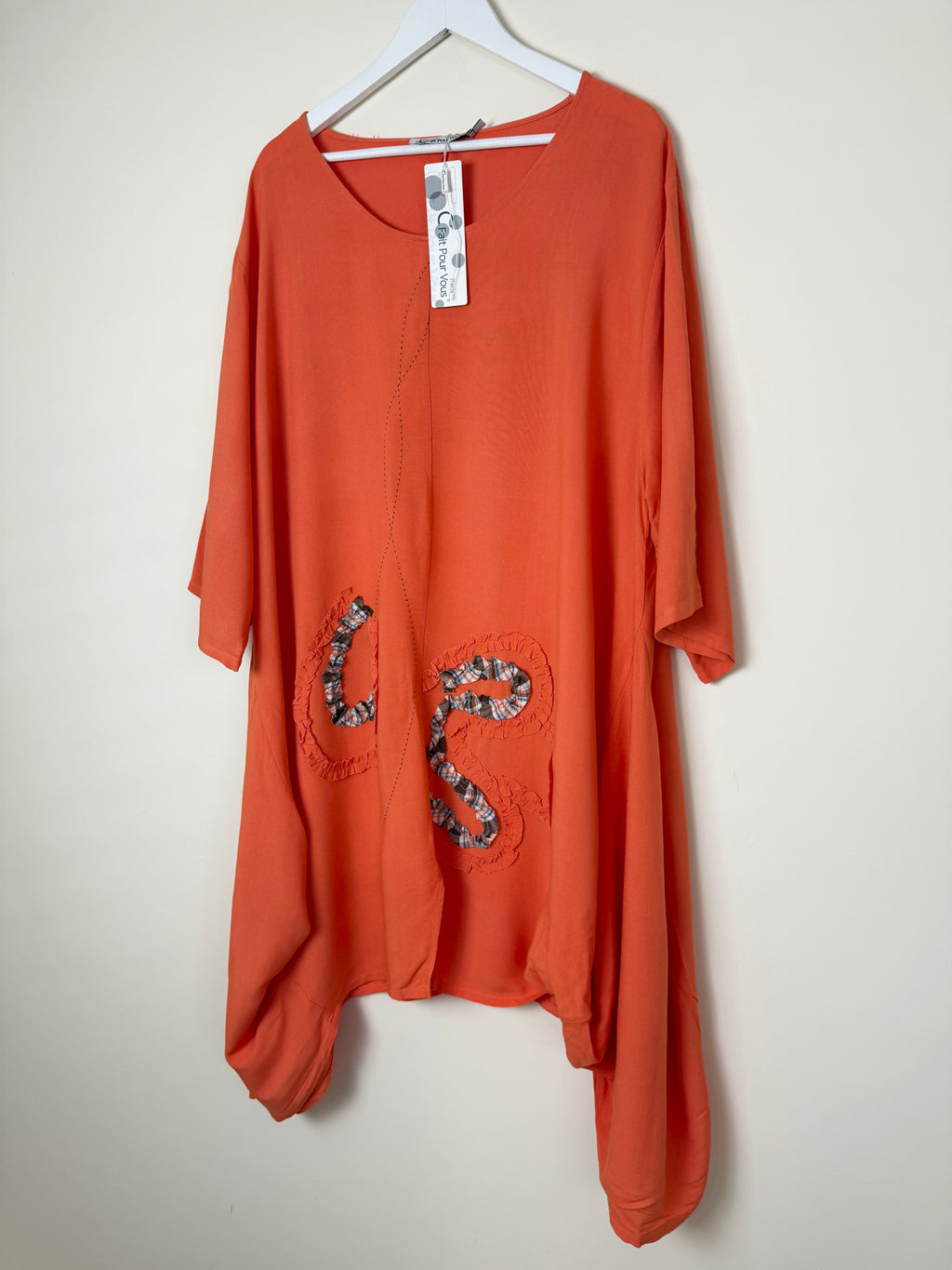 Fait Pour Vous Paris Orange Linen Lagenlook Tunic Dress Size L NWT
