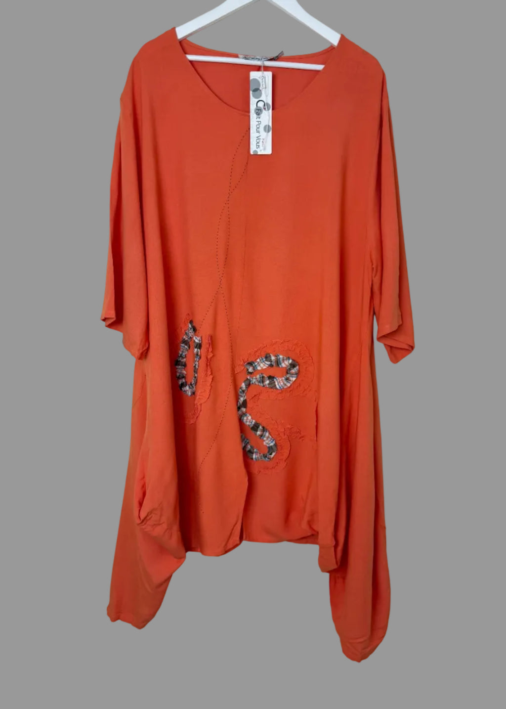 Fait Pour Vous Paris Orange Linen Lagenlook Tunic Dress Size L NWT
