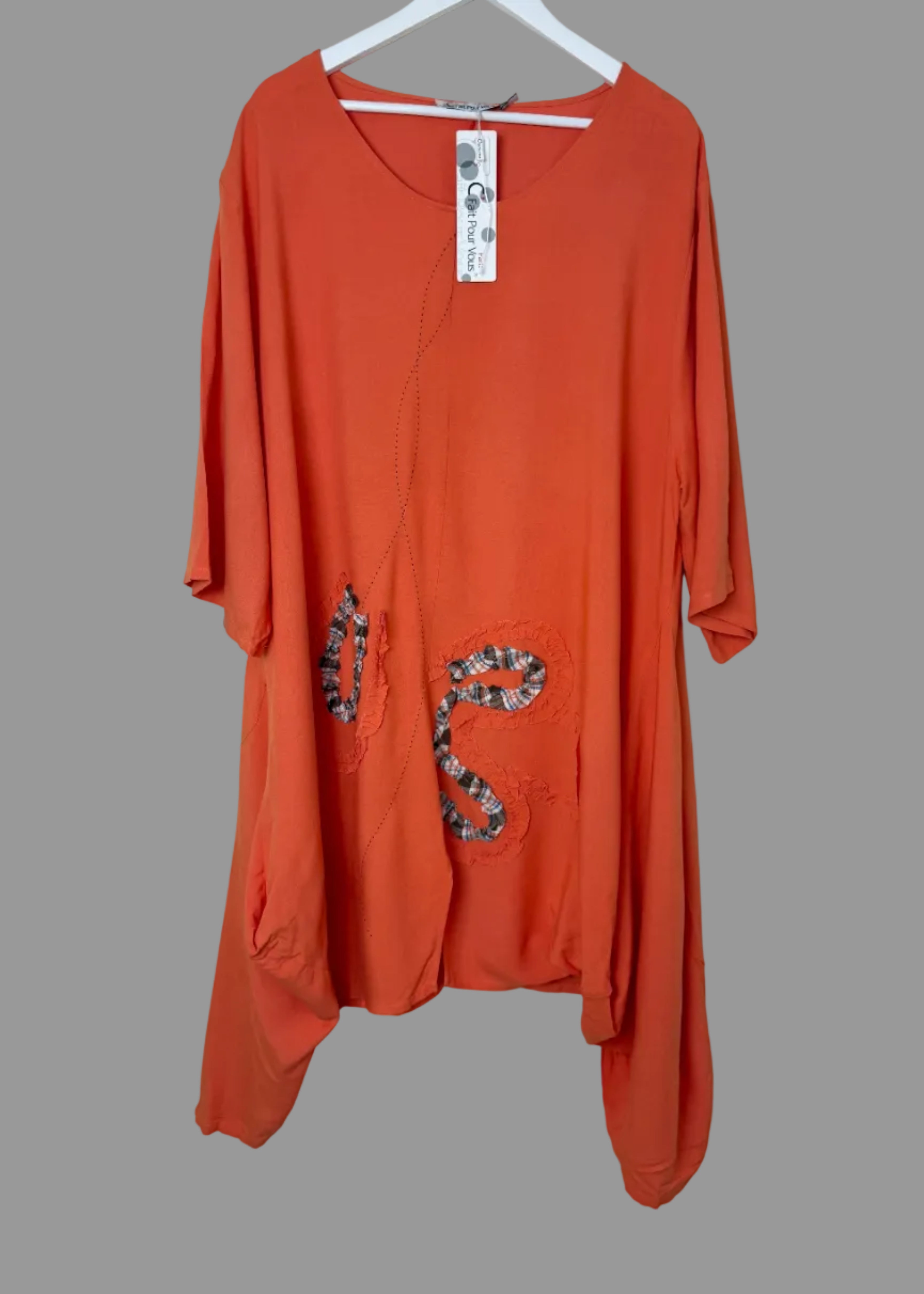 Fait Pour Vous Paris Orange Linen Lagenlook Tunic Dress Size L NWT