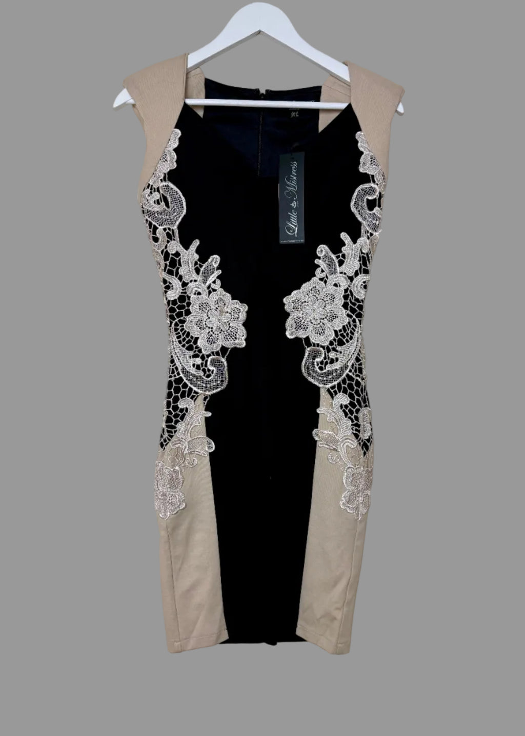 Little Mistress BNWT Black Beige Bodycon Panel Dress - UK10