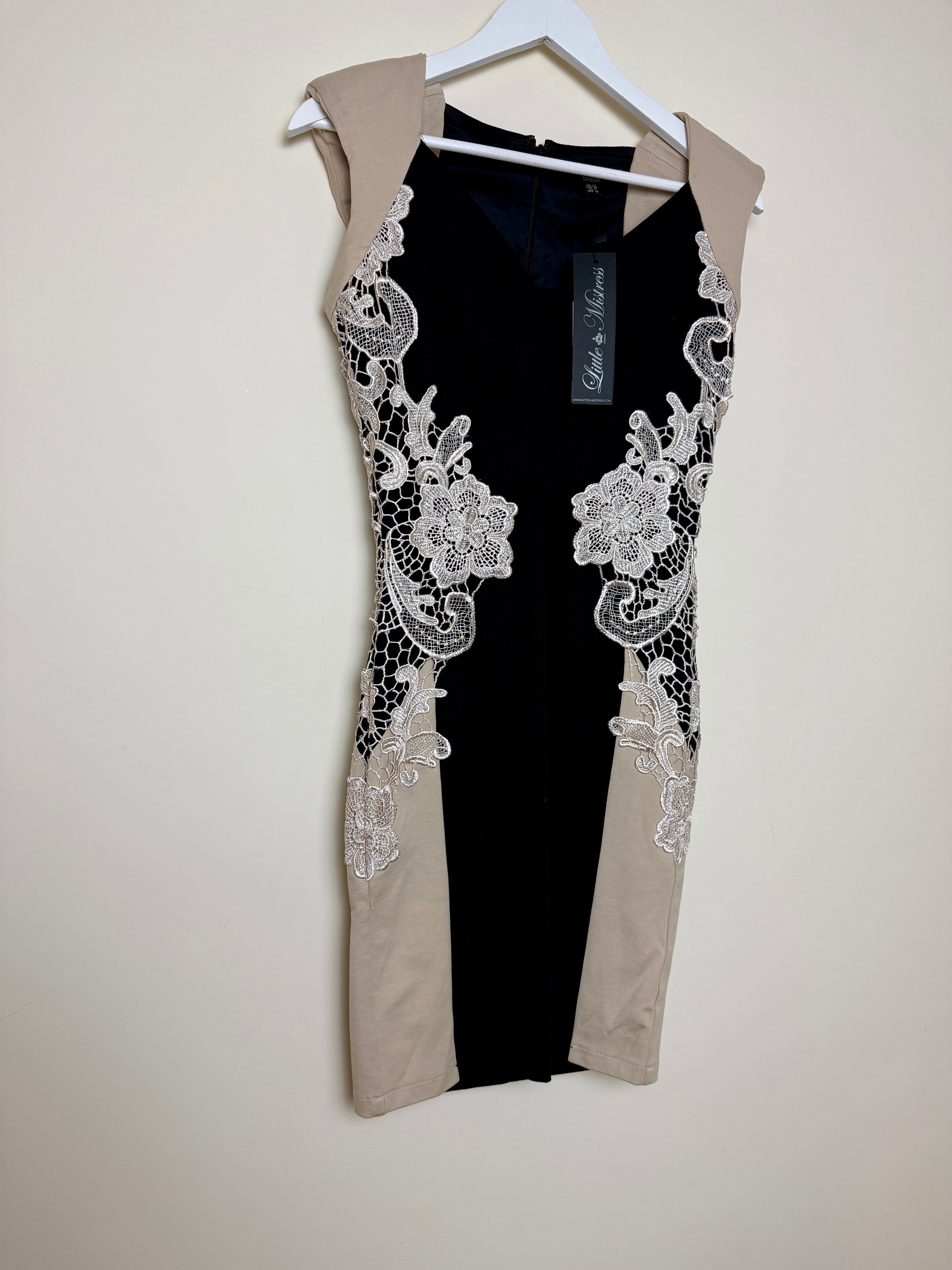 Little Mistress BNWT Black Beige Bodycon Panel Dress - UK10