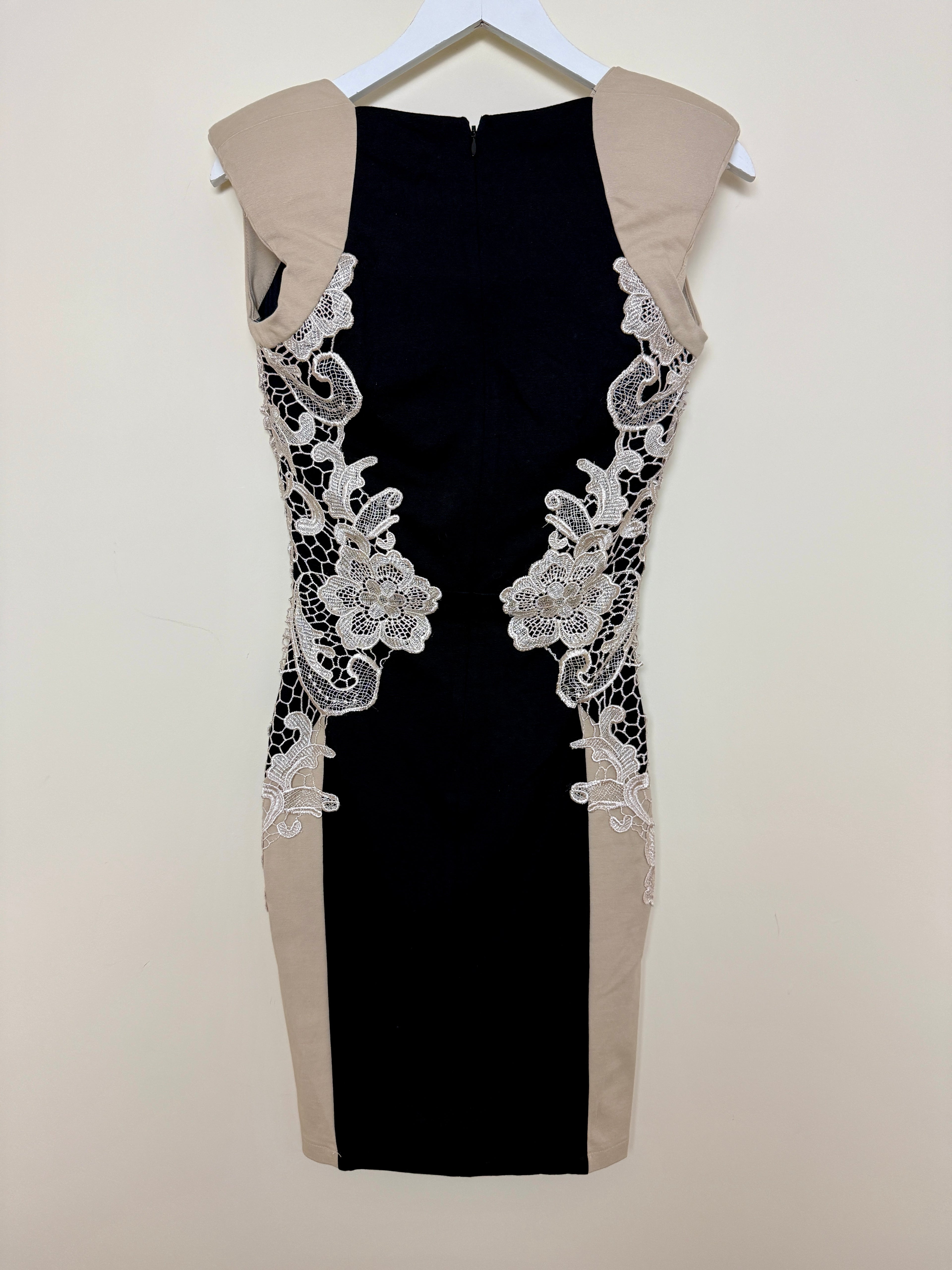 Little Mistress BNWT Black Beige Bodycon Panel Dress - UK10