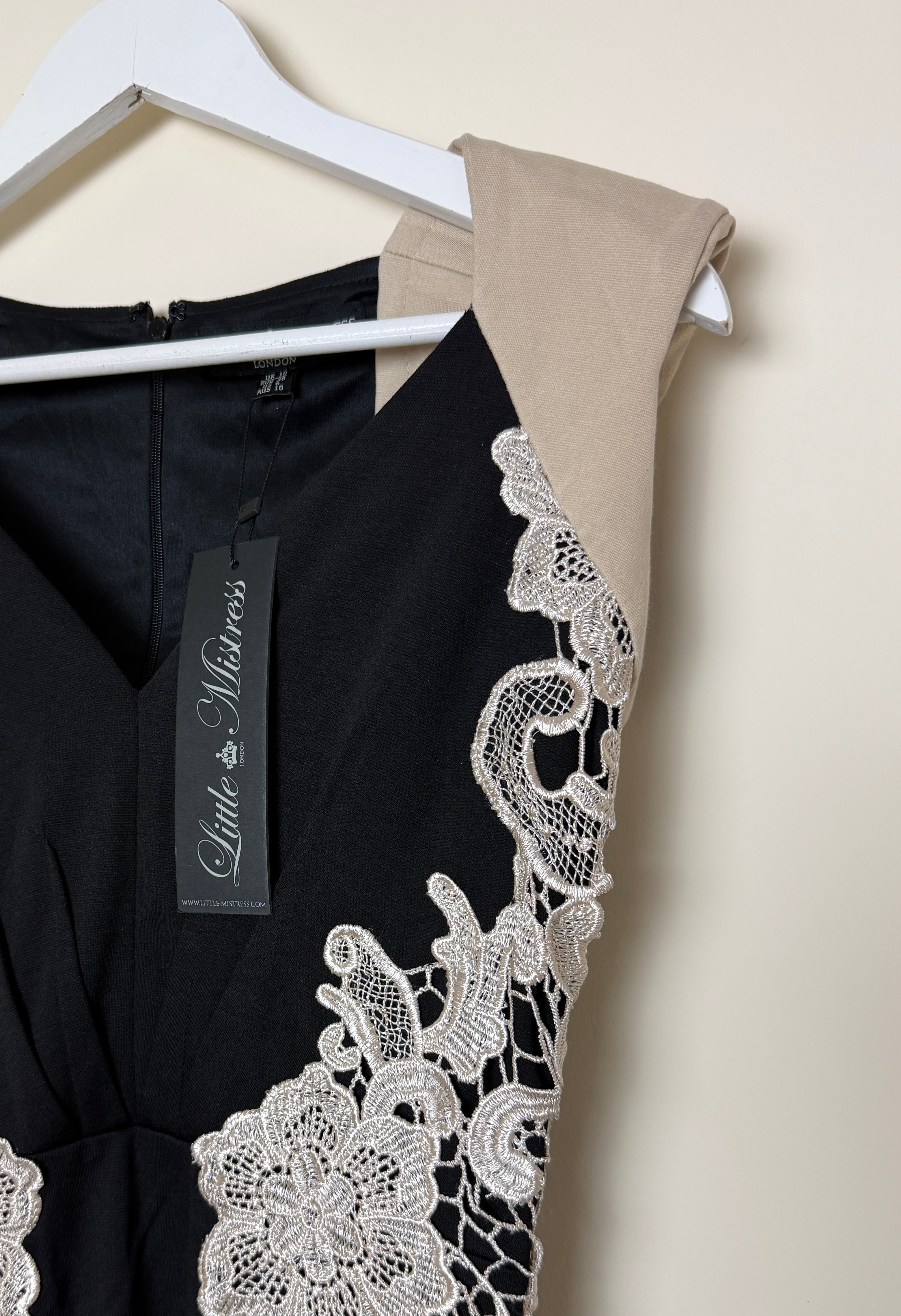 Little Mistress BNWT Black Beige Bodycon Panel Dress - UK10
