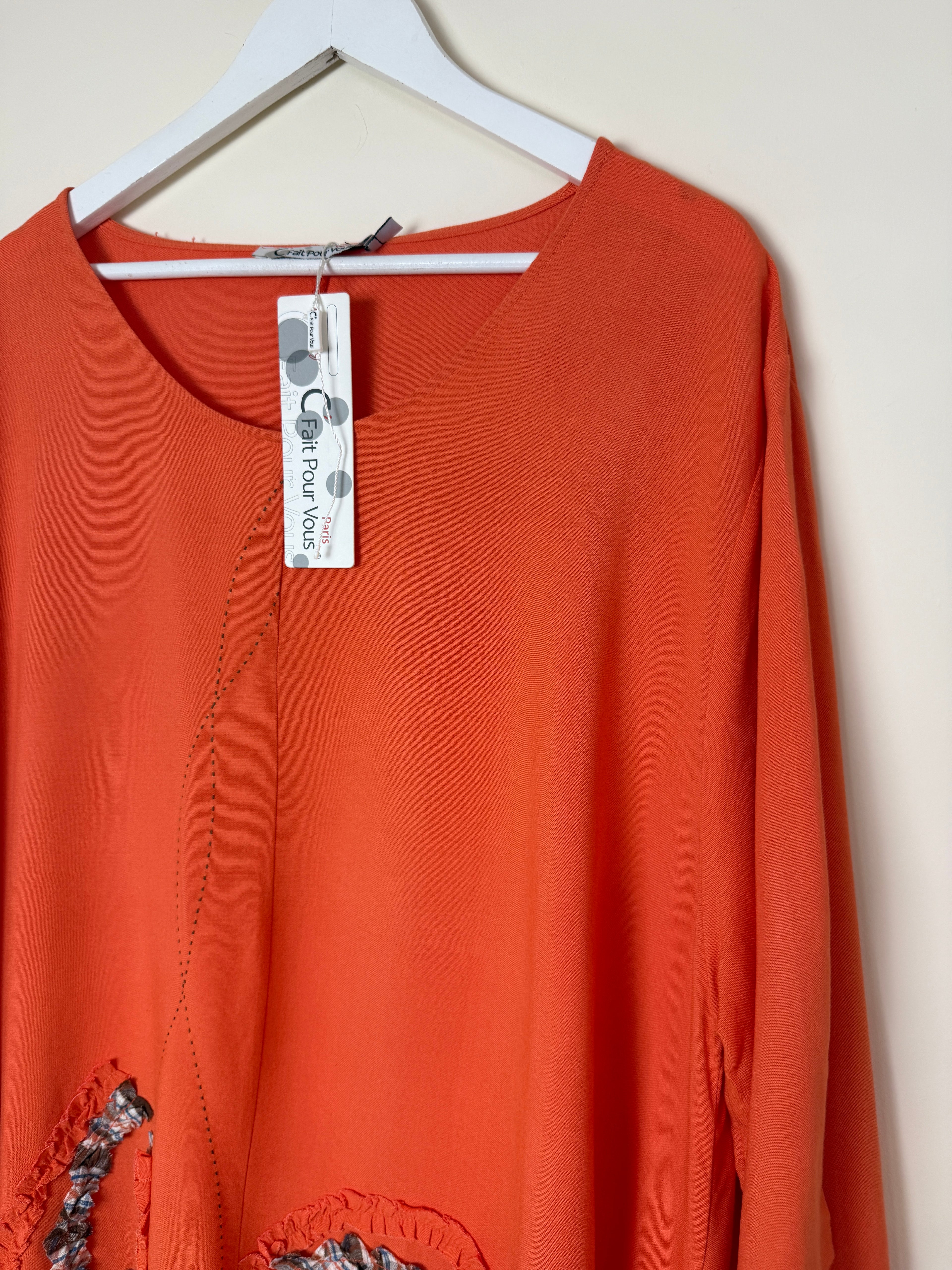 Fait Pour Vous Paris Orange Linen Lagenlook Tunic Dress Size L NWT