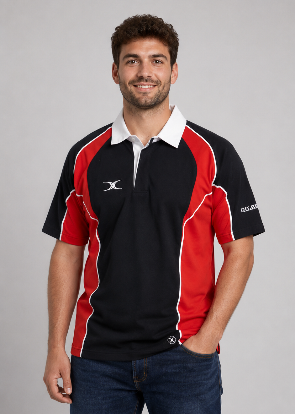 Gilbert Rugby Training Polo Shirt Black Red Size L - BNWT