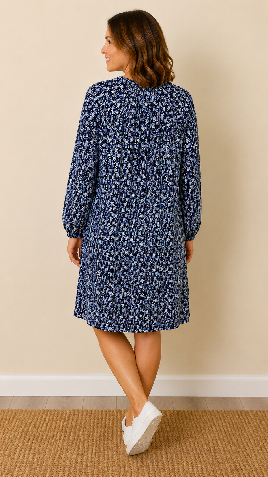 BURGS British Design Navy Floral Cotton Modal Tunic Dress UK 16 - Preloved