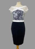 Paper Dolls BNWT Navy Bodycon  Dress Cream Lace Top  - UK10