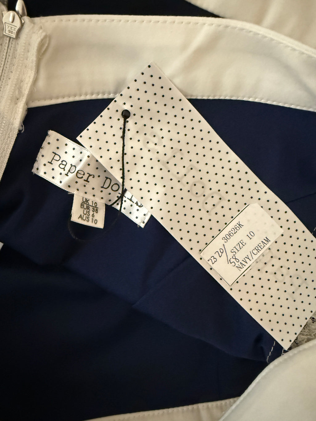 Paper Dolls BNWT Navy Bodycon  Dress Cream Lace Top  - UK10