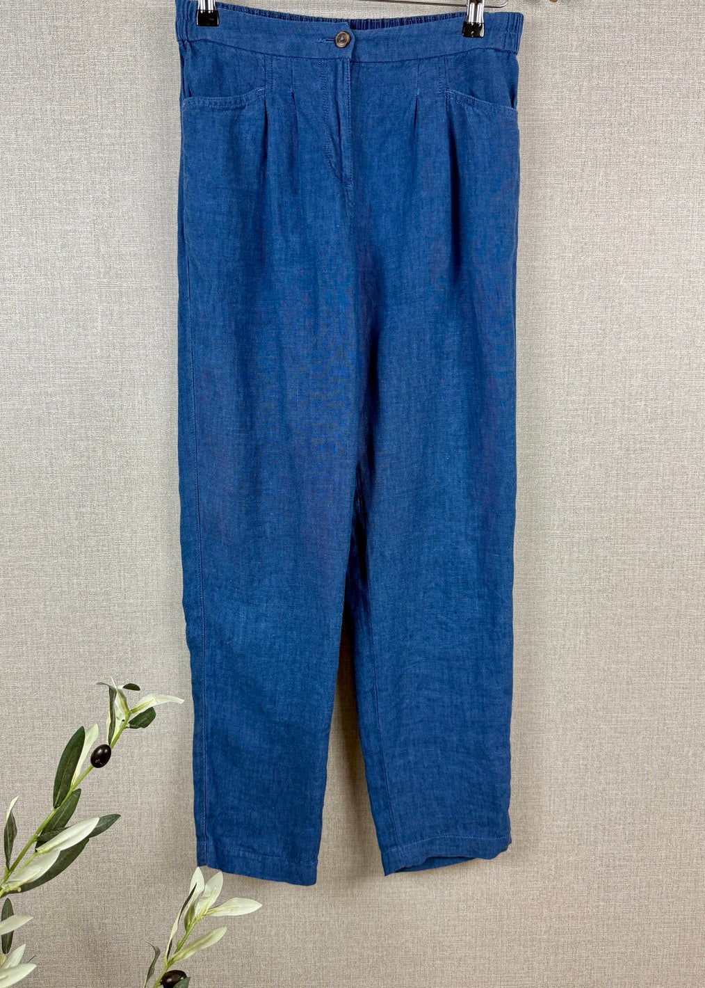 White Stuff Rowena 100% Linen Navy Trousers UK 8 - Pre-loved