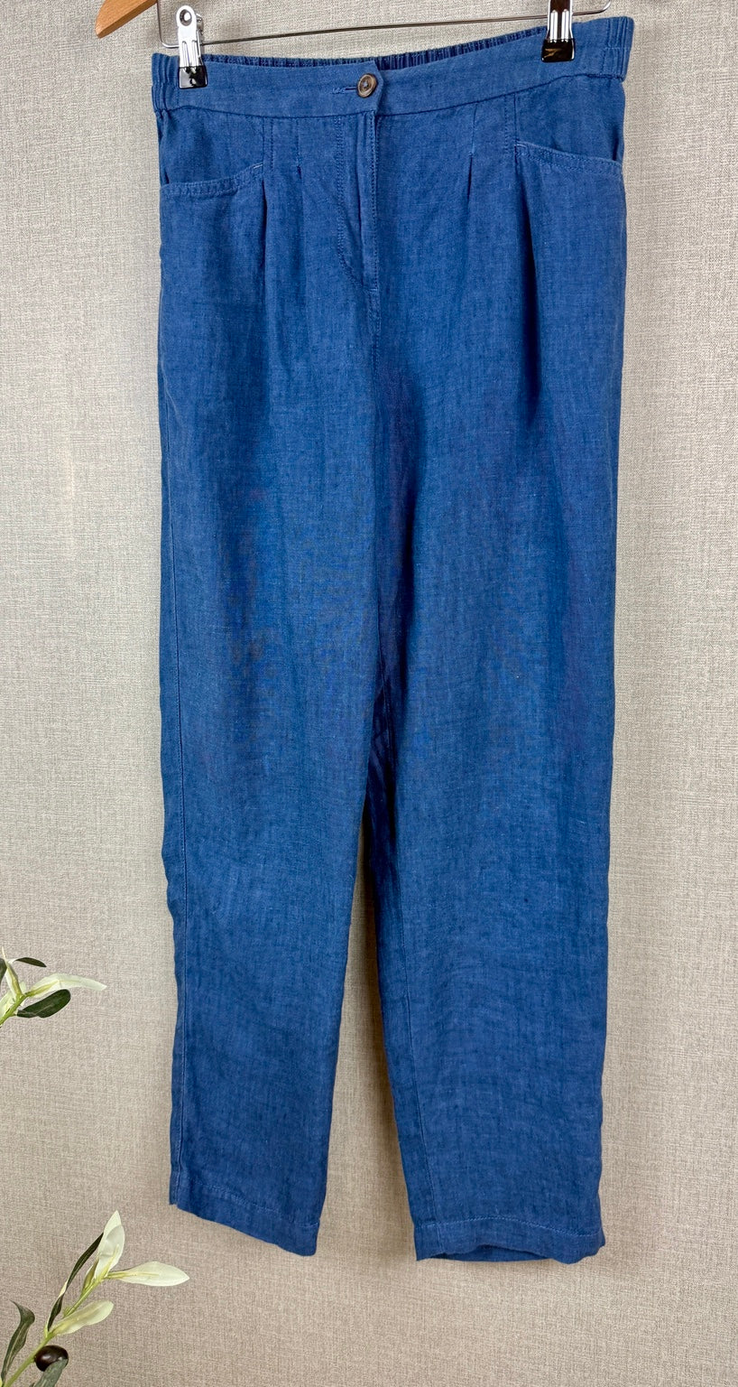 White Stuff Rowena 100% Linen Navy Trousers UK 8 - Pre-loved