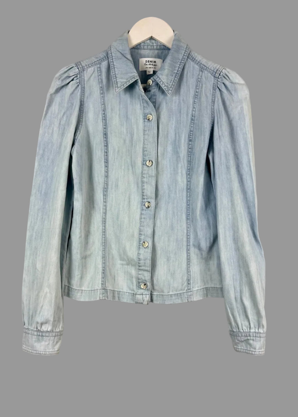 Miss Selfridge Denim Shirt Light Blue Puff Sleeve UK 8 - Pre-loved