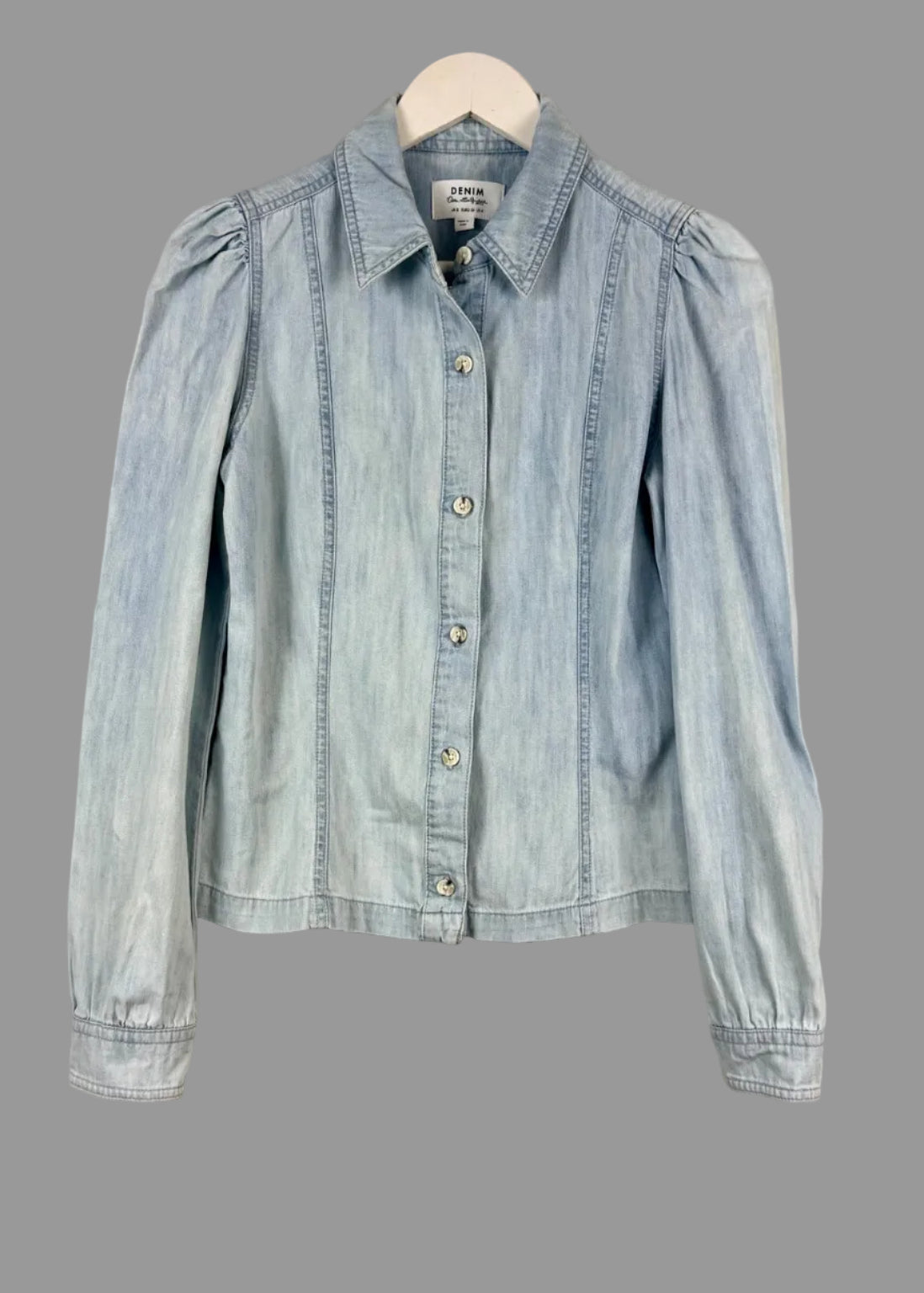 Miss Selfridge Denim Shirt Light Blue Puff Sleeve UK 8 - Pre-loved