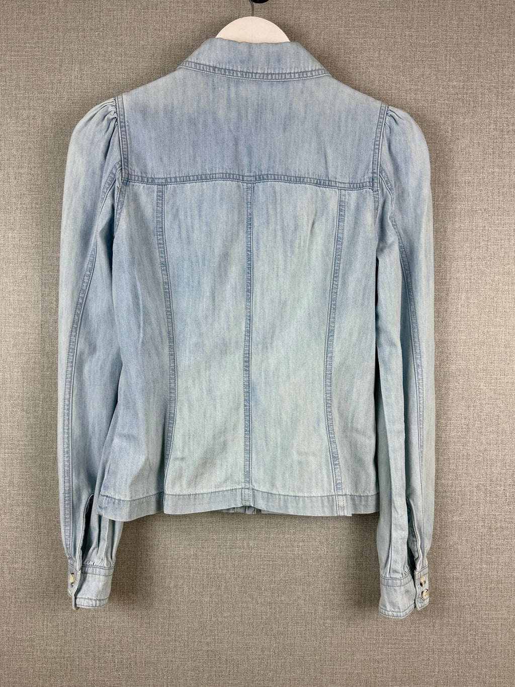 Miss Selfridge Denim Shirt Light Blue Puff Sleeve UK 8 - Pre-loved