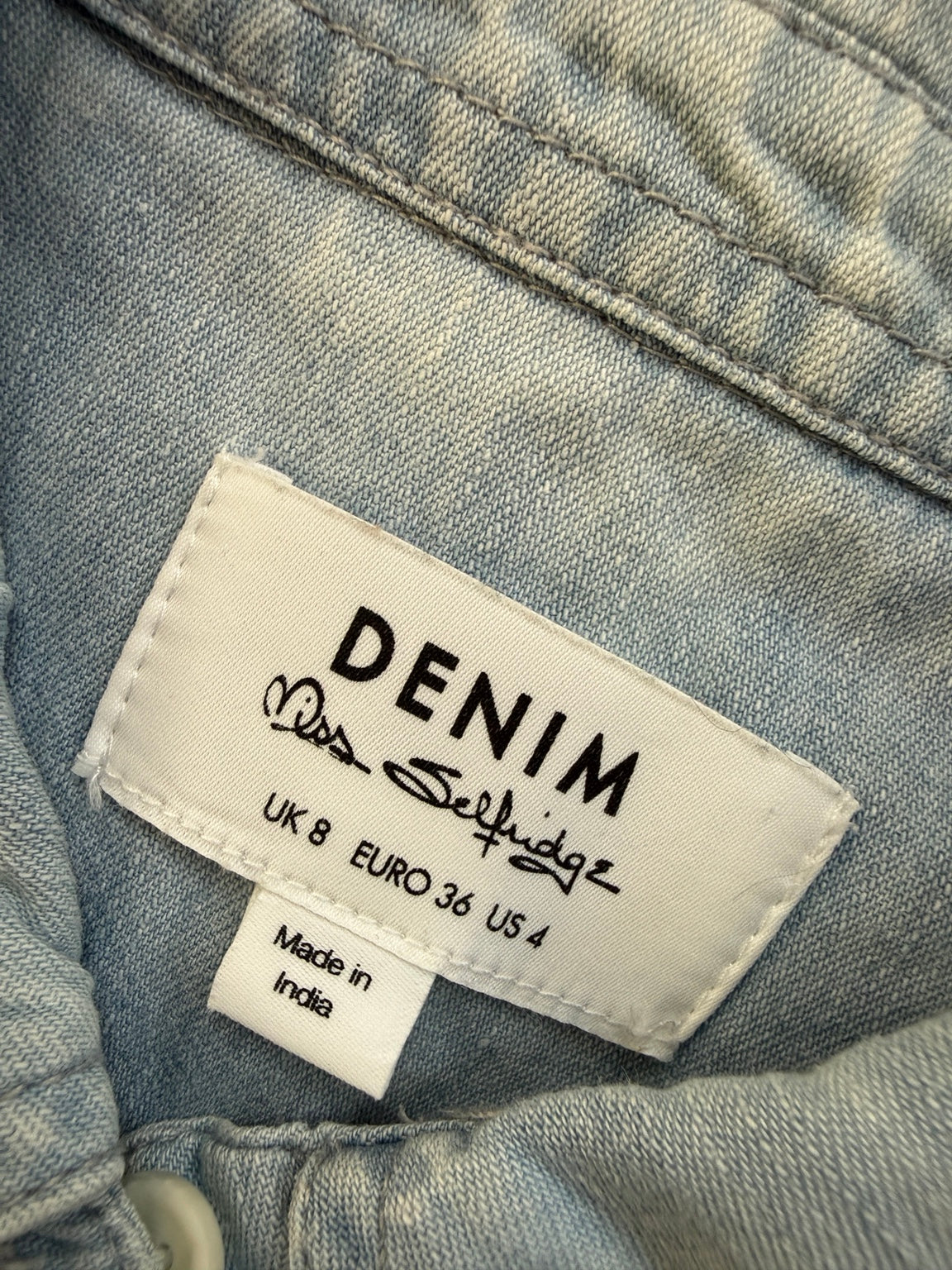 Miss Selfridge Denim Shirt Light Blue Puff Sleeve UK 8 - Pre-loved