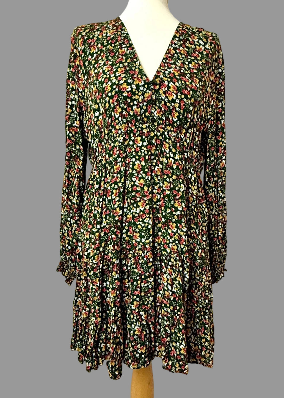 Apricot Dark Green Floral Dress UK 16 – Pre-Loved