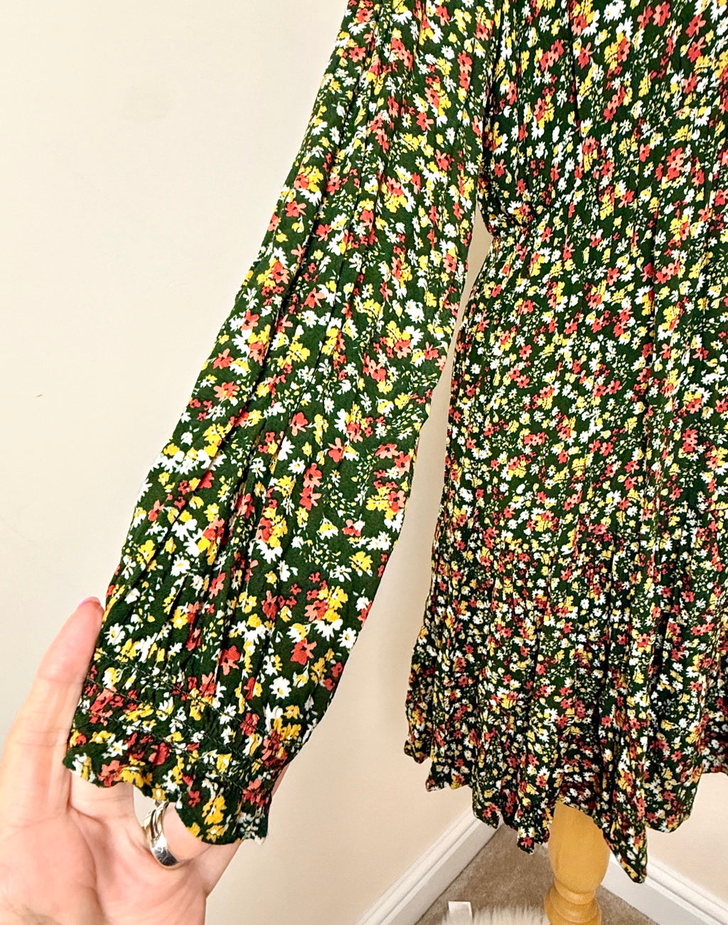 Apricot Dark Green Floral Dress UK 16 – Pre-Loved