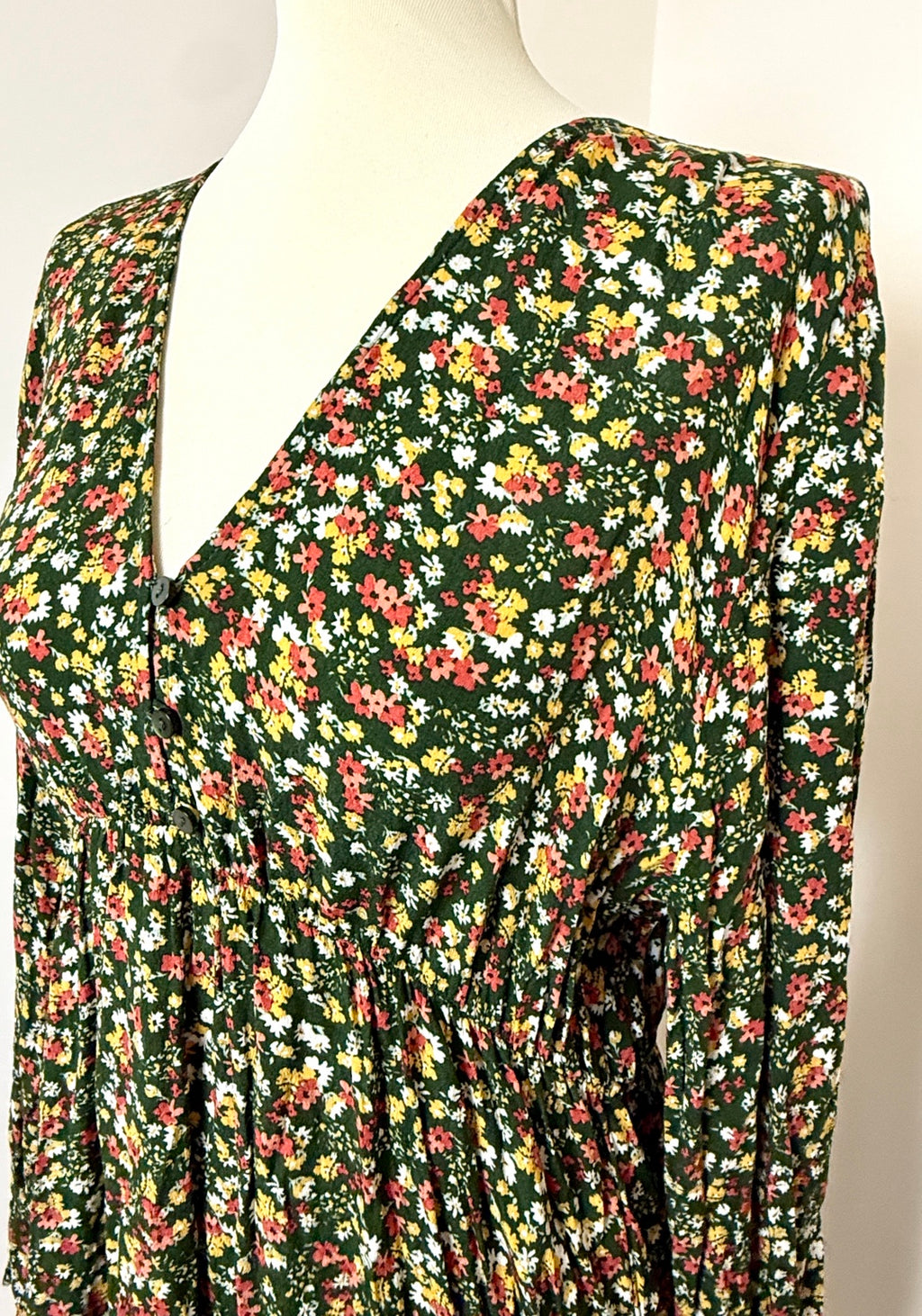 Apricot Dark Green Floral Dress UK 16 – Pre-Loved
