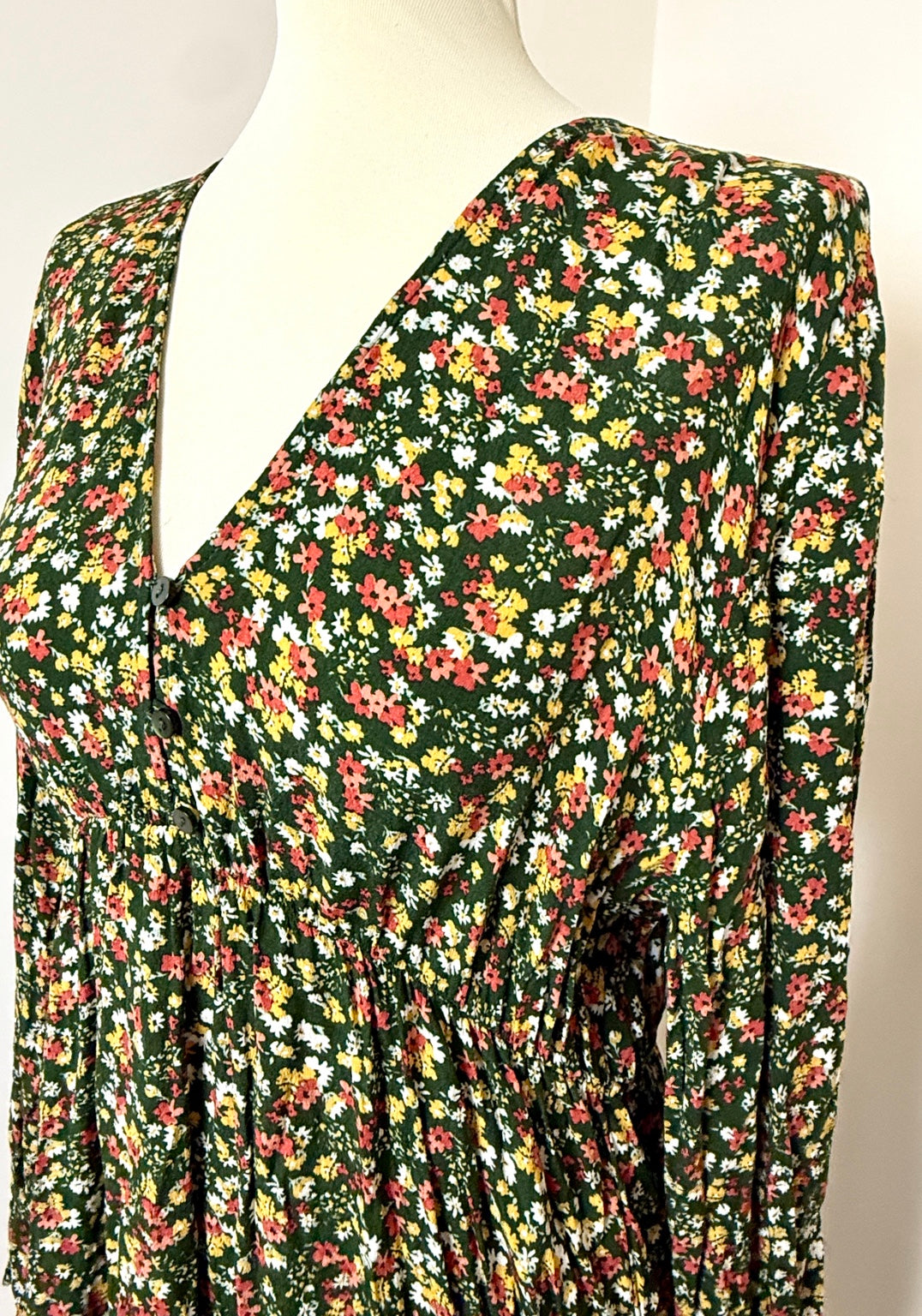 Apricot Dark Green Floral Dress UK 16 – Pre-Loved